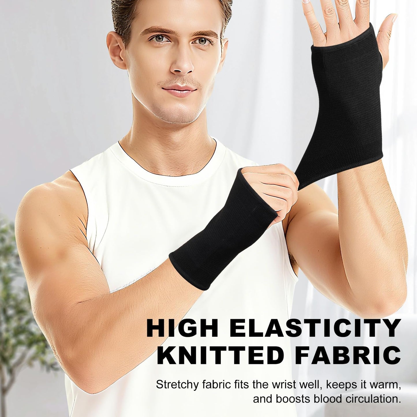 JUSDIQIR Palm Brace Wrist Support Sleeves (1 Pair), Everyday Use Wrist Brace, Compression Carpal Tunnel for Wrist Pain Relief, Fitness Gloves, Sports Glove, Wrist Brace for Men and Women (M, Black)