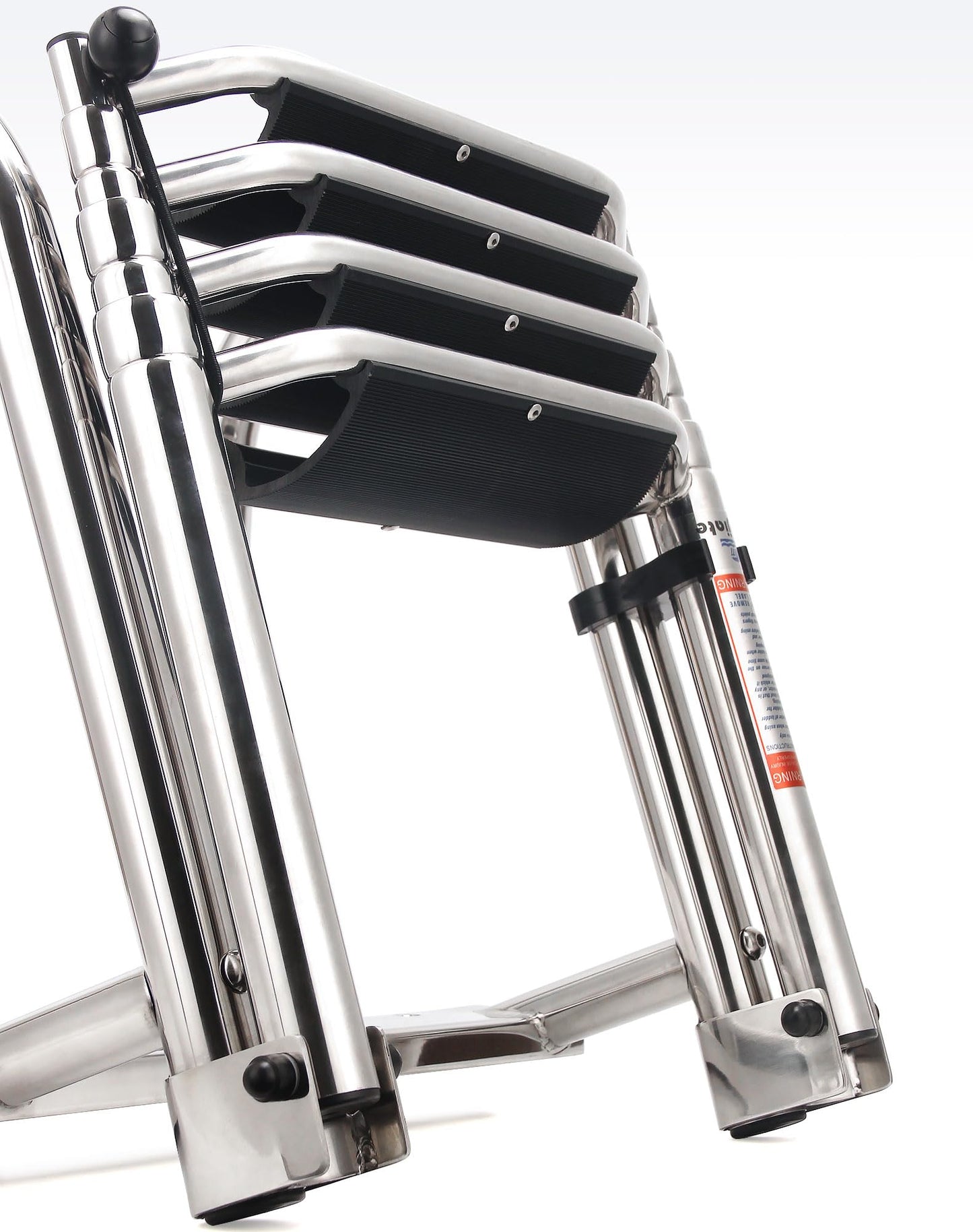 Mojiate 4-Step Heavy-Duty Stainless Steel Pontoon Boat Ladder with Extra Wide Steps & Handrails | Telescoping Folding Rear Entry Ladder, 600lbs Capacity, Marine-Grade 316 Stainless Steel