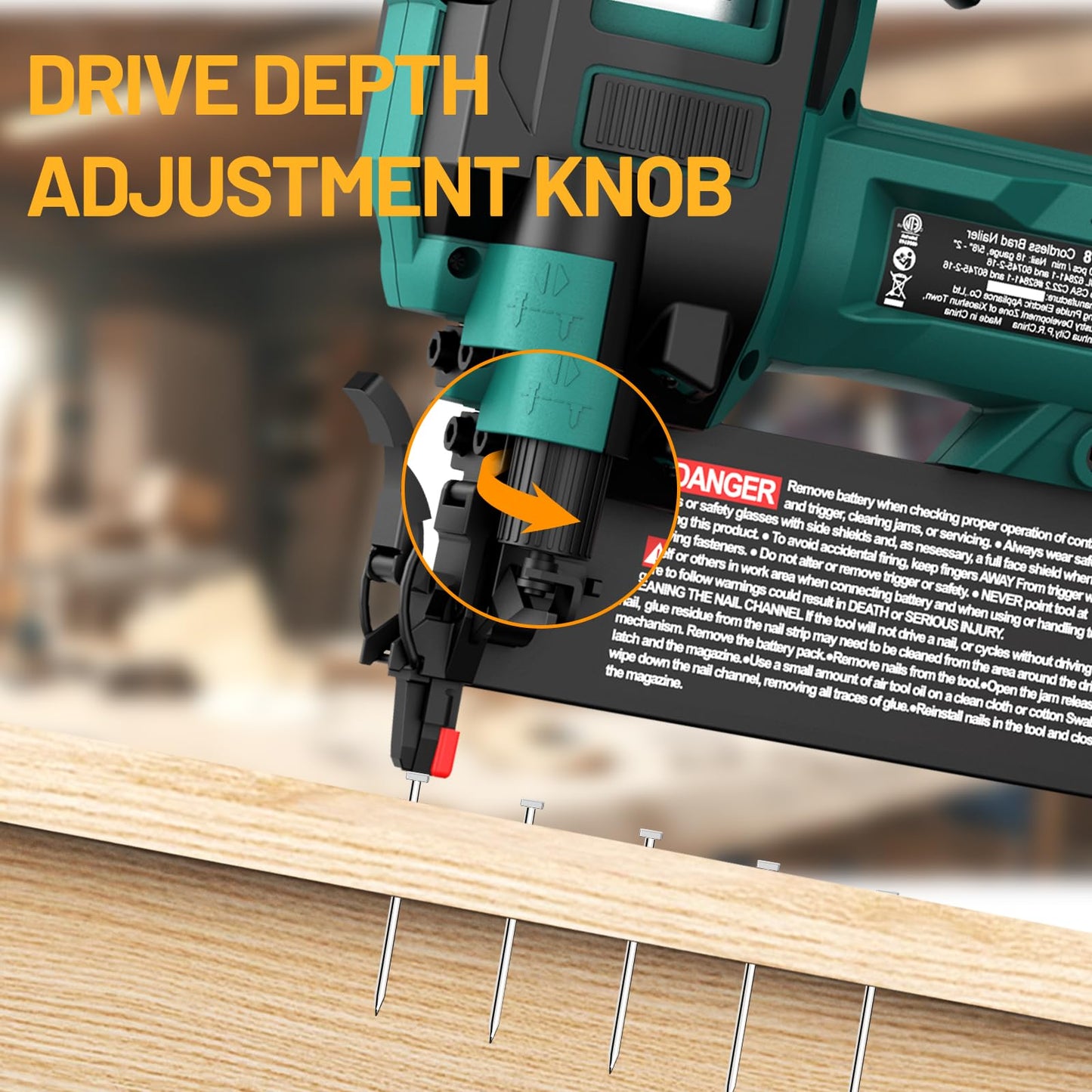 Cordless Brad Nailer, Nail Gun Battery Powered, Staple Gun with 2.0Ah Battery & Charger, 18GA 2 Inch Nail Depth Adjustment with 1800pcs Nails for Home Improvement, Woodworking