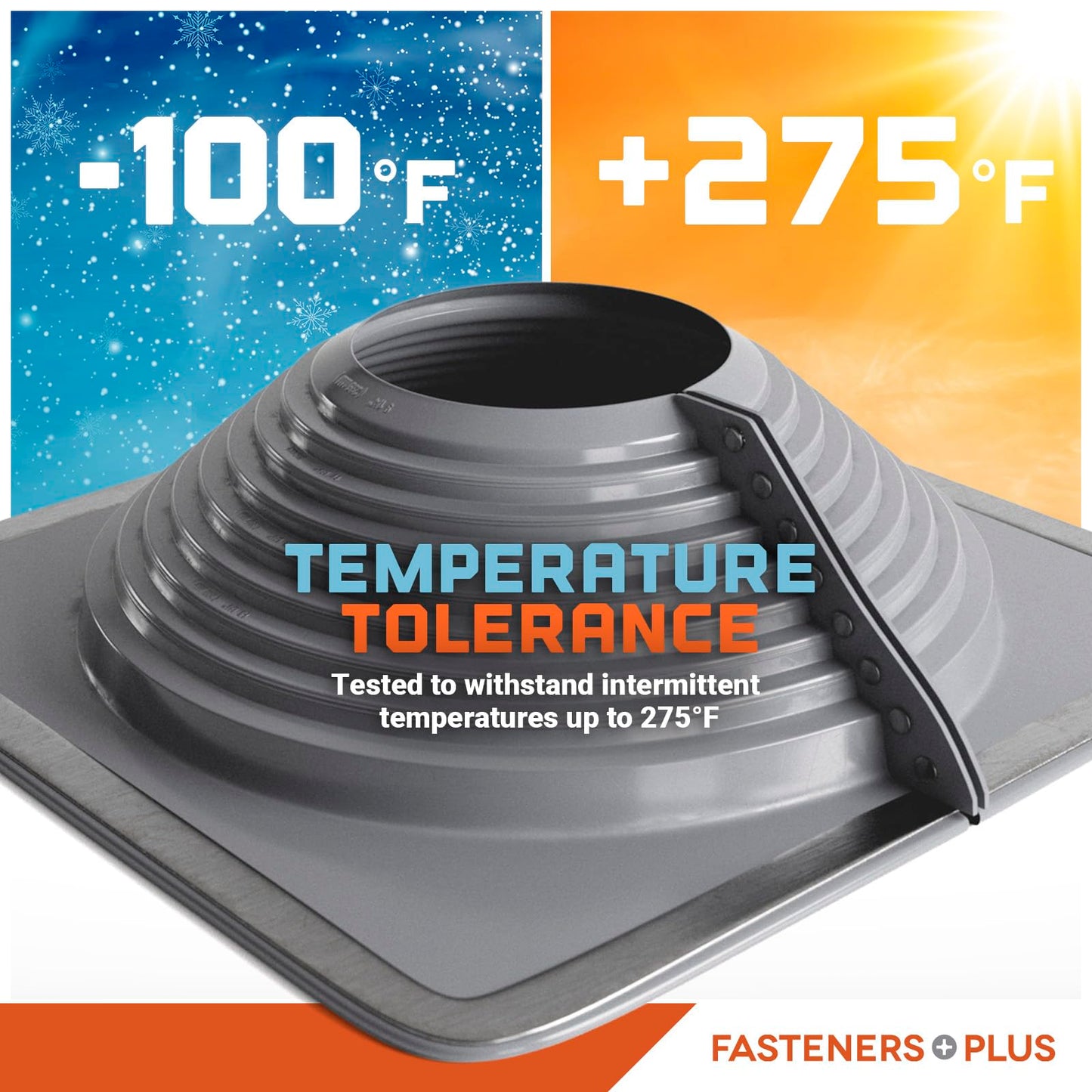Fasteners Plus #3 Square Retrofit EPDM Metal Roof Pipe Flashing Boot (Made in USA), Fits 9-1/4” - 16-1/4” Pipe OD, Gray Metal Roof Boot for Repairs and Upgrades