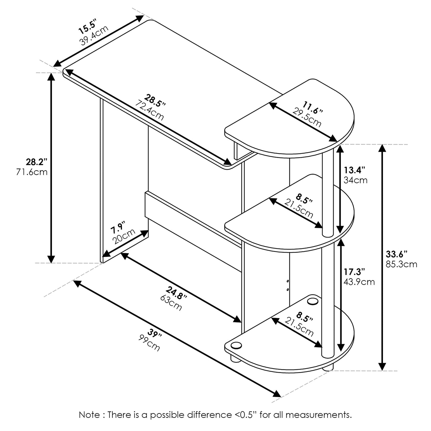 Furinno COMPACT Desk, 28.5" Wide Gaming Desk with Shelves, Computer Desk with Book Shelf, Office Desk for Home Office, Study Room, Dorm, Bedroom, French Oak