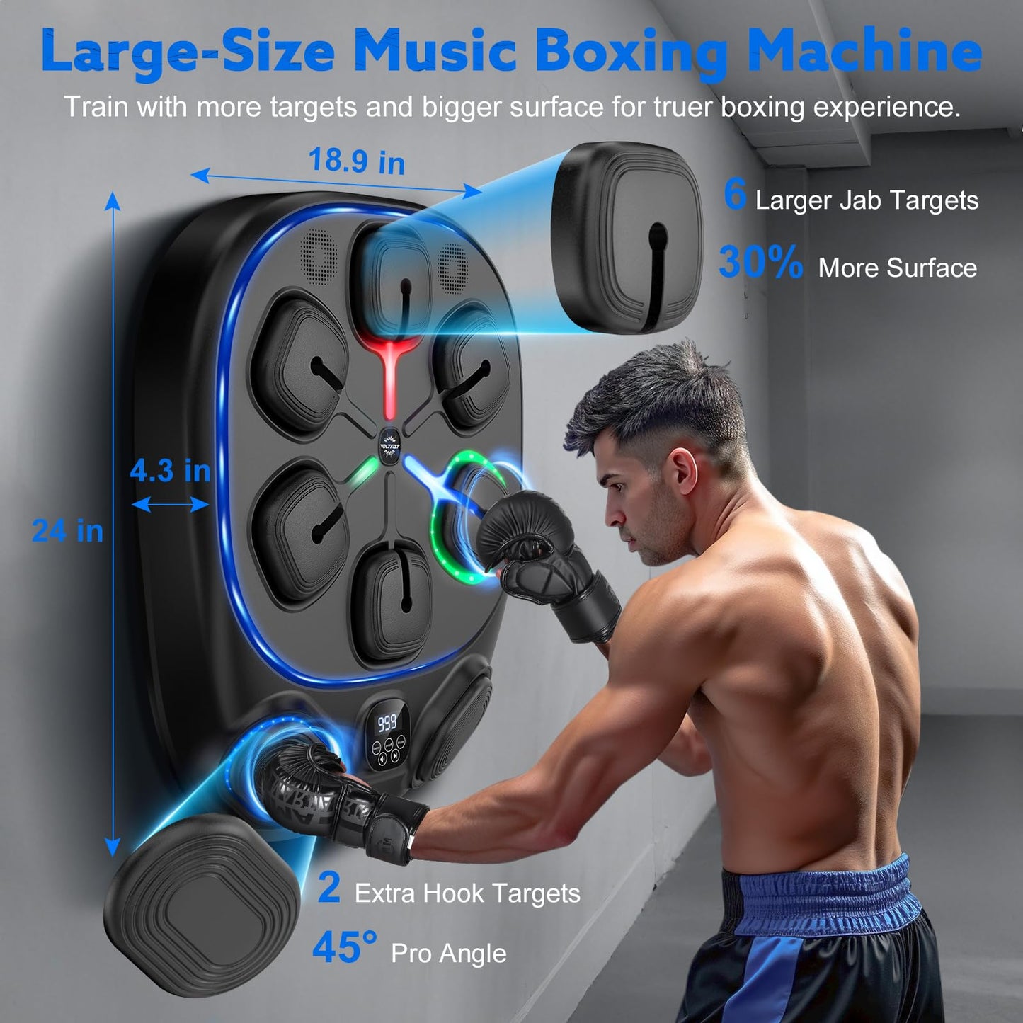 Music Boxing Machine for Kids and Adults, 8 Interactive RGB Light Targets with Bluetooth Speaker, Large Wall Mounted Boxing Music Workout Machine with Gloves, Smart Punching Pad for Home Gym