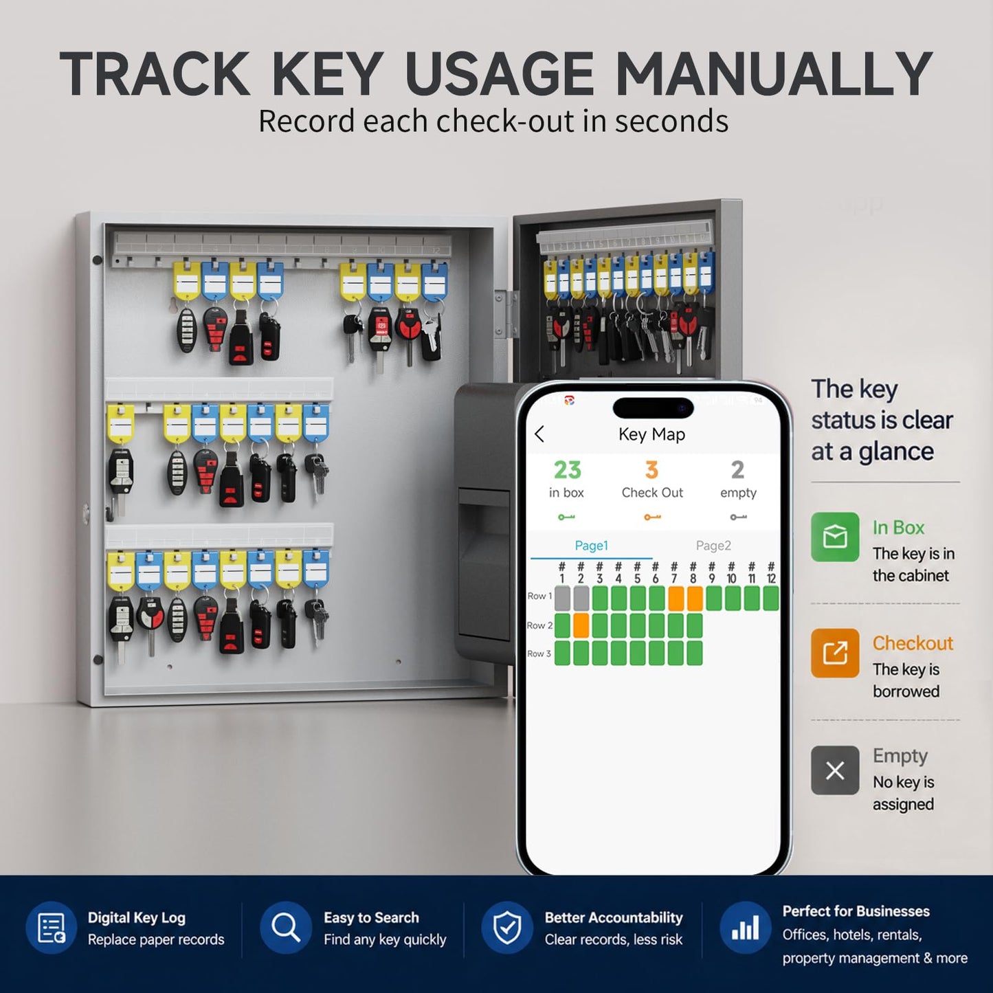 DiDiHere 56 Keys Lock Box, Key Management Cabinet Key with Drop Slot, APP Bluetooth, Digital Keypad, & WiFi Unlock, Access Log Tracking, Key Return Box for Hotel, Car Dealerships, Office, School