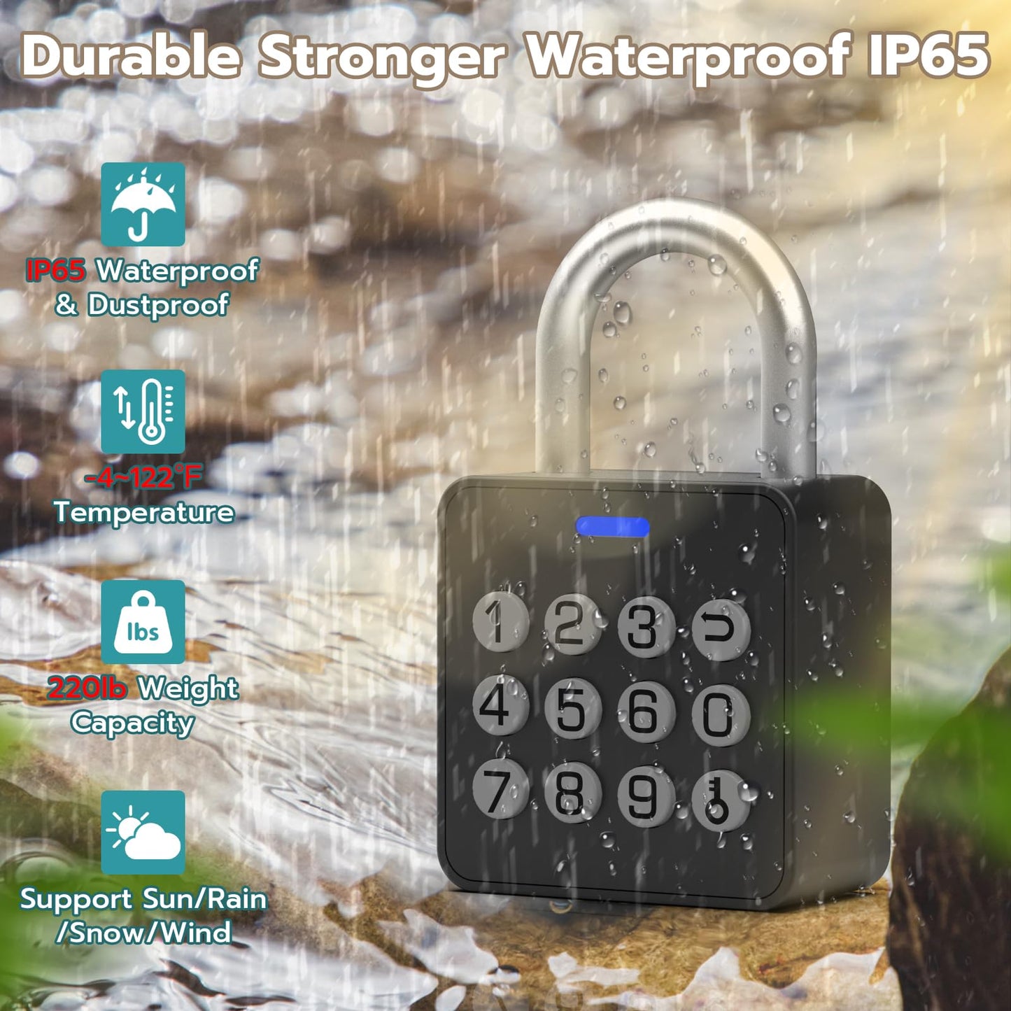 Foxlock Smart Locker Lock, Fingerprint Keyless Biometric Padlock, Weatherproof Biometric Combo Lock with Bluetooth APP, Smart Combination Pad Lock Storage Unit Outdoor Fence Gate Shed