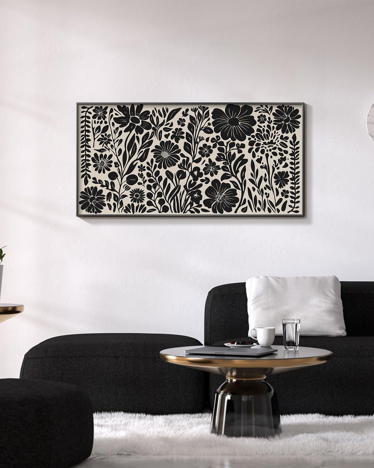 ARPEOTCY Extra Large Framed Wall Art, Black and White Large Wall Art, Abstract Botanical Floral Print Paintings, Modern Minimalist Decor Aesthetic, Boho Art for Living Room Bedroom Office, 20x40Inch