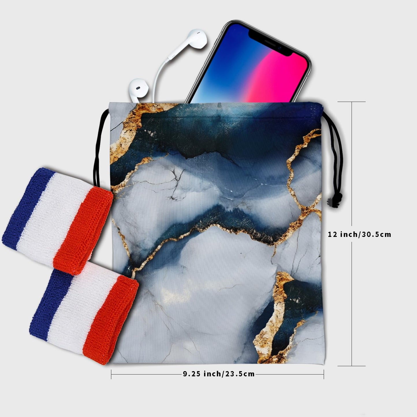 Nerxy Blue Marble Gymnastics Grip Bag - Navy Gray Grip Bags for Gymnastics Mini Gym Bag Marbling Stone Drawstring Storage Pouch Adjustable