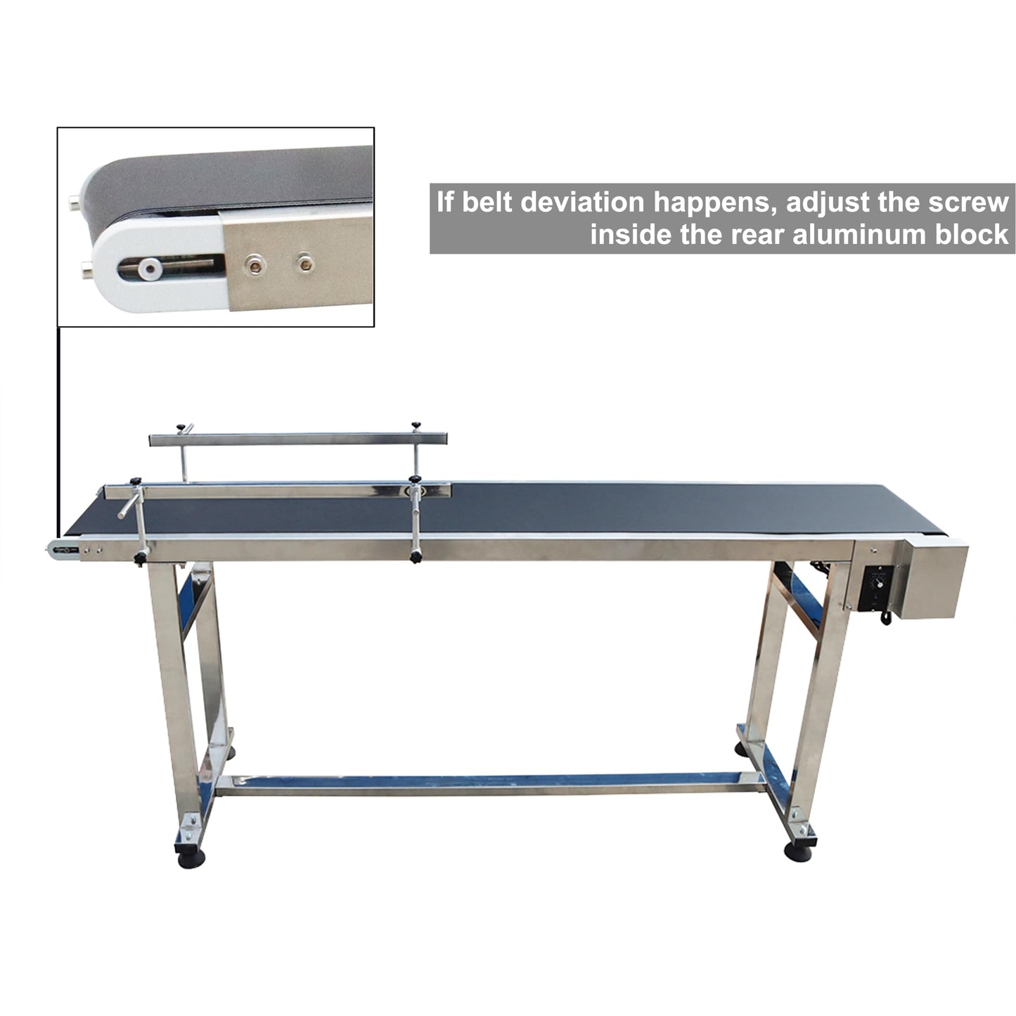 BREVELTION PVC Flat Belt Conveyor Stainless Steel Industrial Transport Conveyor Adjustable Speed Conveyor with Double Guardrails Conveyor Length 71inch Width 11.8inch Load 11LBS 120W