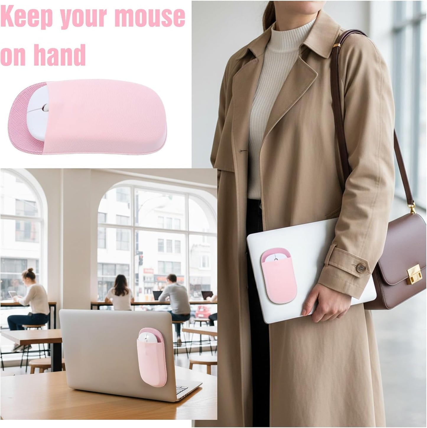 Shimmeroo Slim Mouse Holder for Laptop, Universal Wireless Mouse Sleeve Pouch for Laptop Stick on, Pink Adhesive