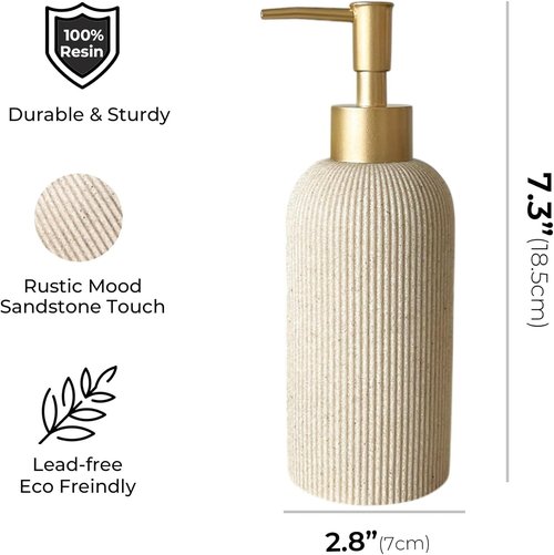 Lunestella Hand Soap Dispenser - Luxury Sand Beige Design with Matte Gold Pump | 7oz Multiuse for Bathroom & Kitchen