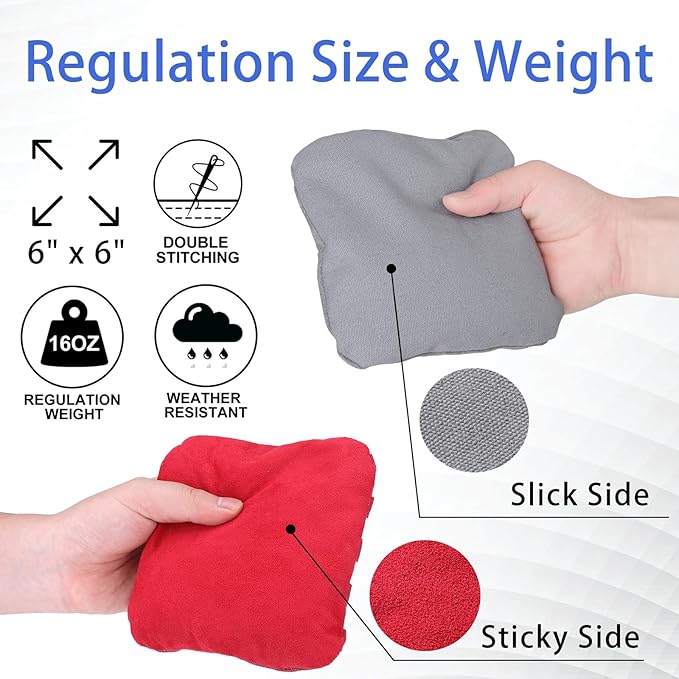 EunHo Dual Sided Cornhole Bags Regulation Set of 8 Professional Cornhole Bean Bags Slick and Stick for Tossing Game-All Weather
