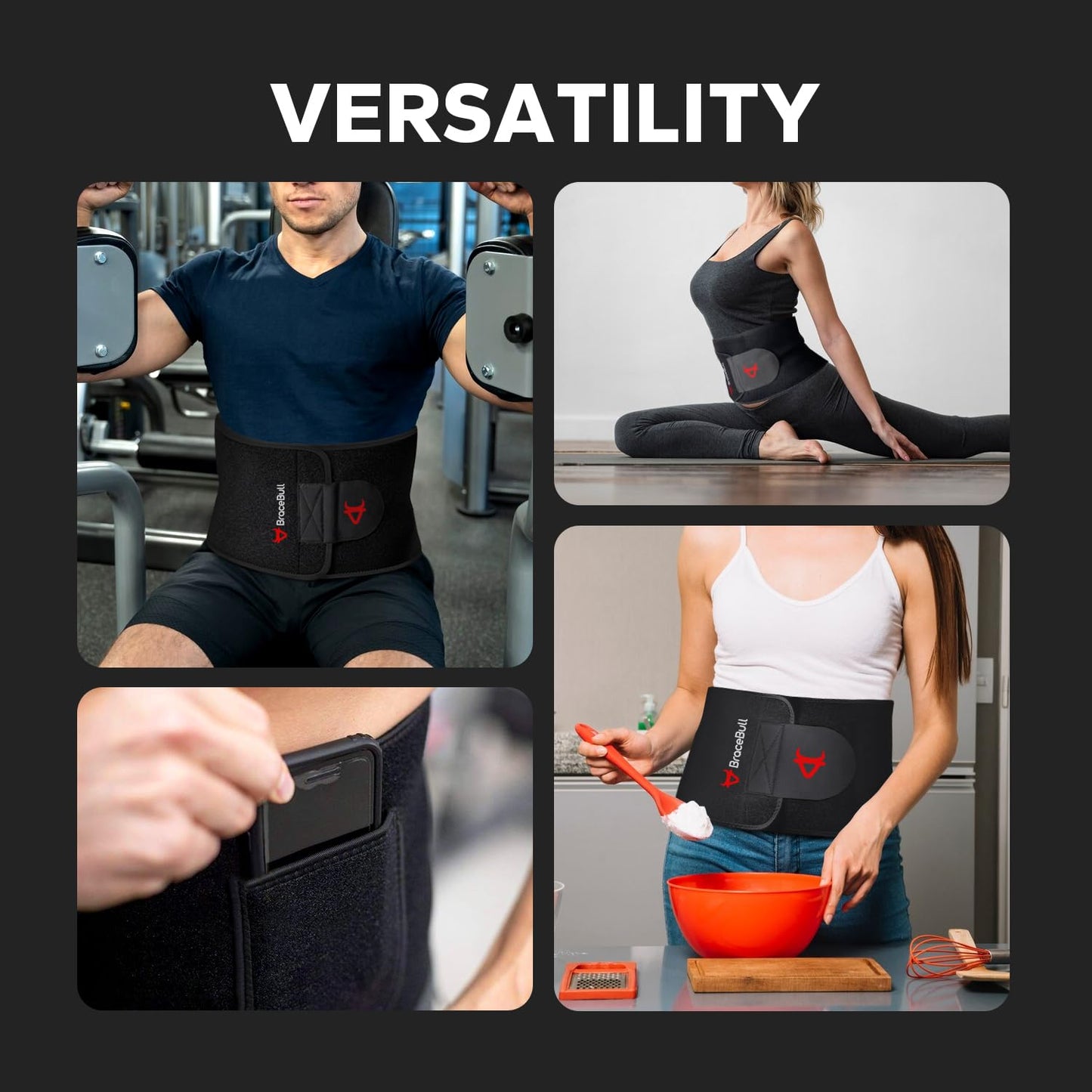 BraceBull Waist Trimmer for Women and Men, Strong Core Waist Trainers for Women Belly Fat, Adjustable Sweat Band for Stomach Weight Loss for High-Intensity Training & Workouts Black