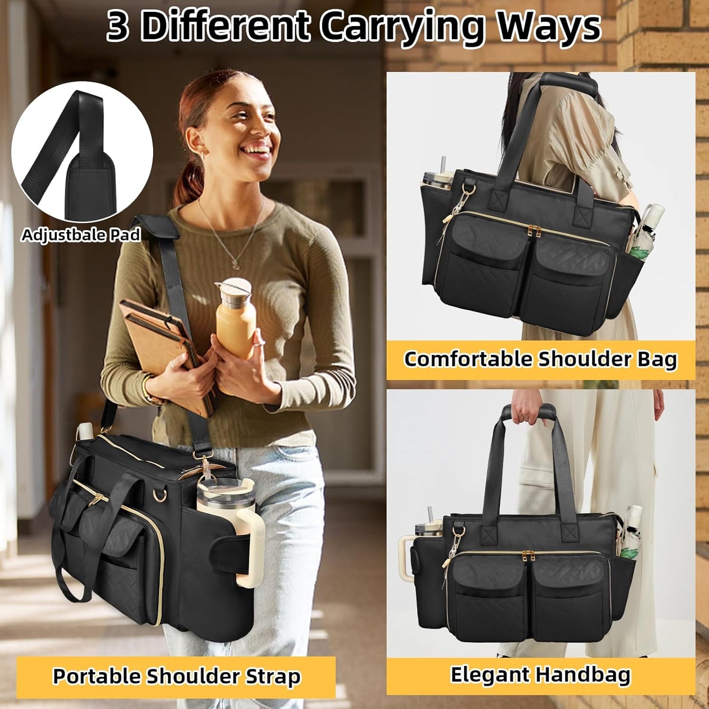 Covkev 15.6 Inch Teacher Tote Bag with Laptop Compartment, Soft Nylon Teacher Utility Bag with Multiple Pocket