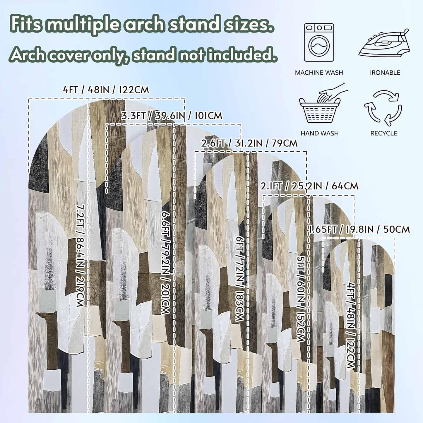 Jnbasdffb 7.2 Abstract Gray Brown Wedding Arch Cover, Stretchy Spandex Arch Backdrop Stand Covers FT, Oil Painting