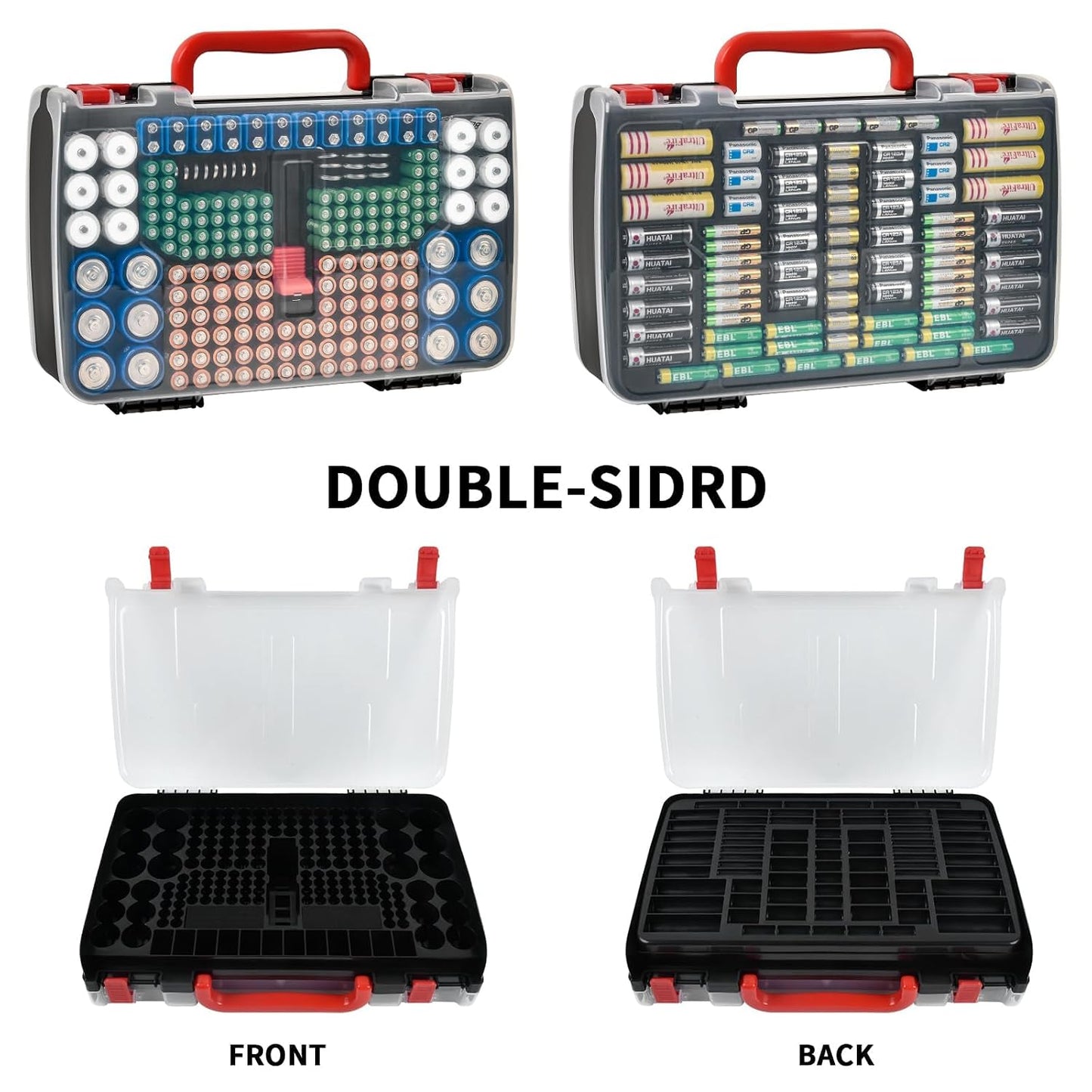 BT-168 269, 9V 18650 CR123A CR2 23A 4LR44 FULLCASE Double-Sided Battery Storage Organizer Case with Tester, Holds Fits