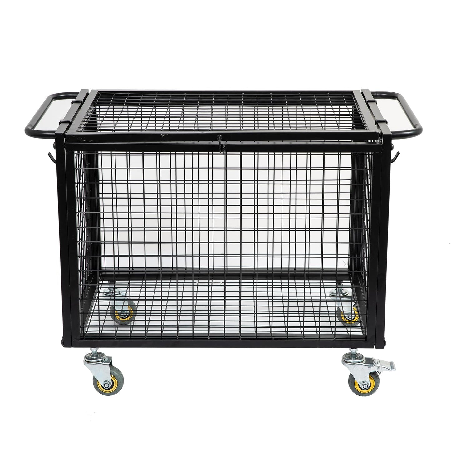 ExoLiry Metal Basketball Rolling Cart Sports Equipment Storage Wheel Basket Matte Black Athletic Lockable Cage with Raised Handle Gym Home Garage School Court Field Football Soccer Ball Volleyball Bat