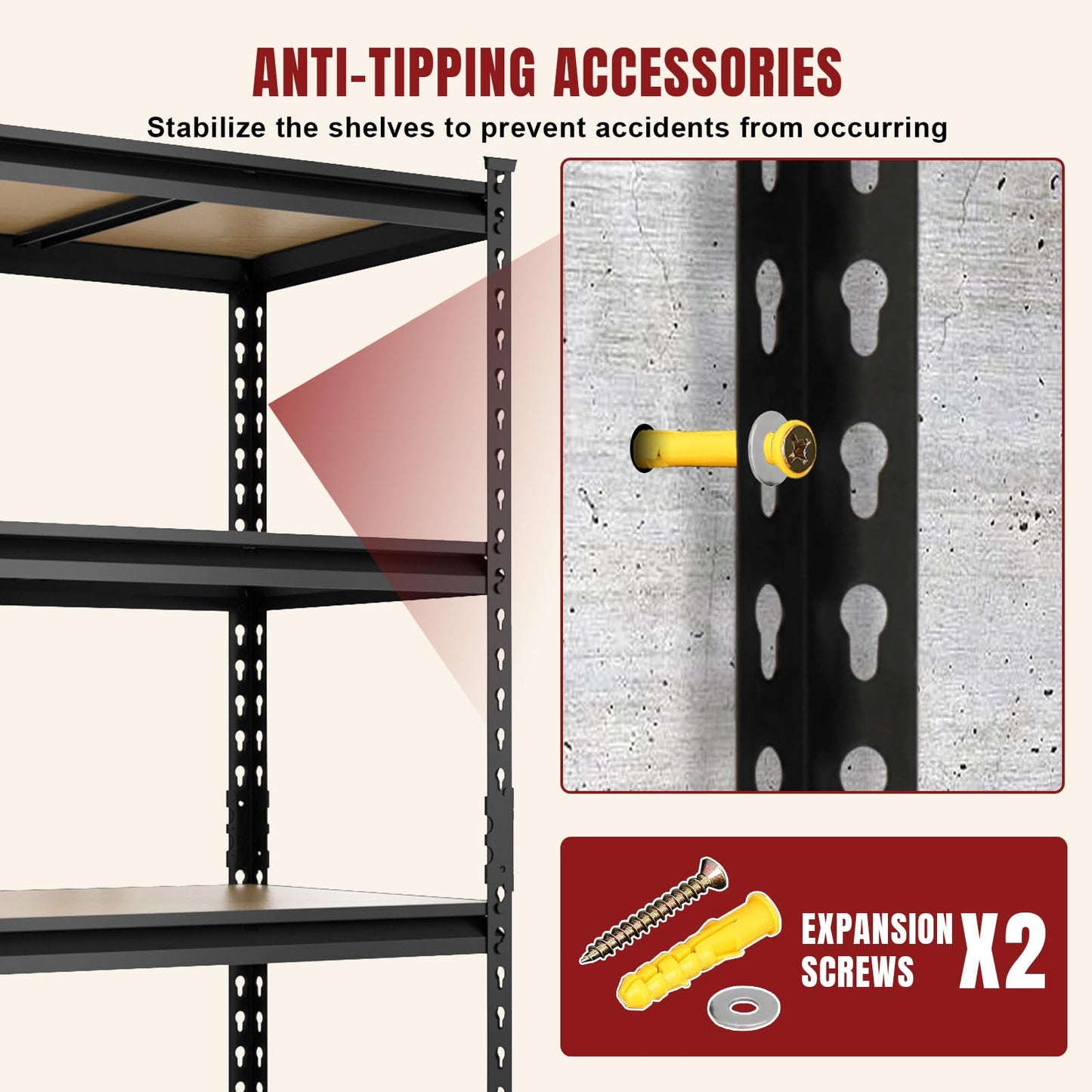 Big RED 5 Tier Heavy Duty Garage Storage Shelving: Adjustable Metal Utility Shelving Rack for Garage, Basement, Pantry, Closet - 3,000lb Capacity (72"x48"x24") Black