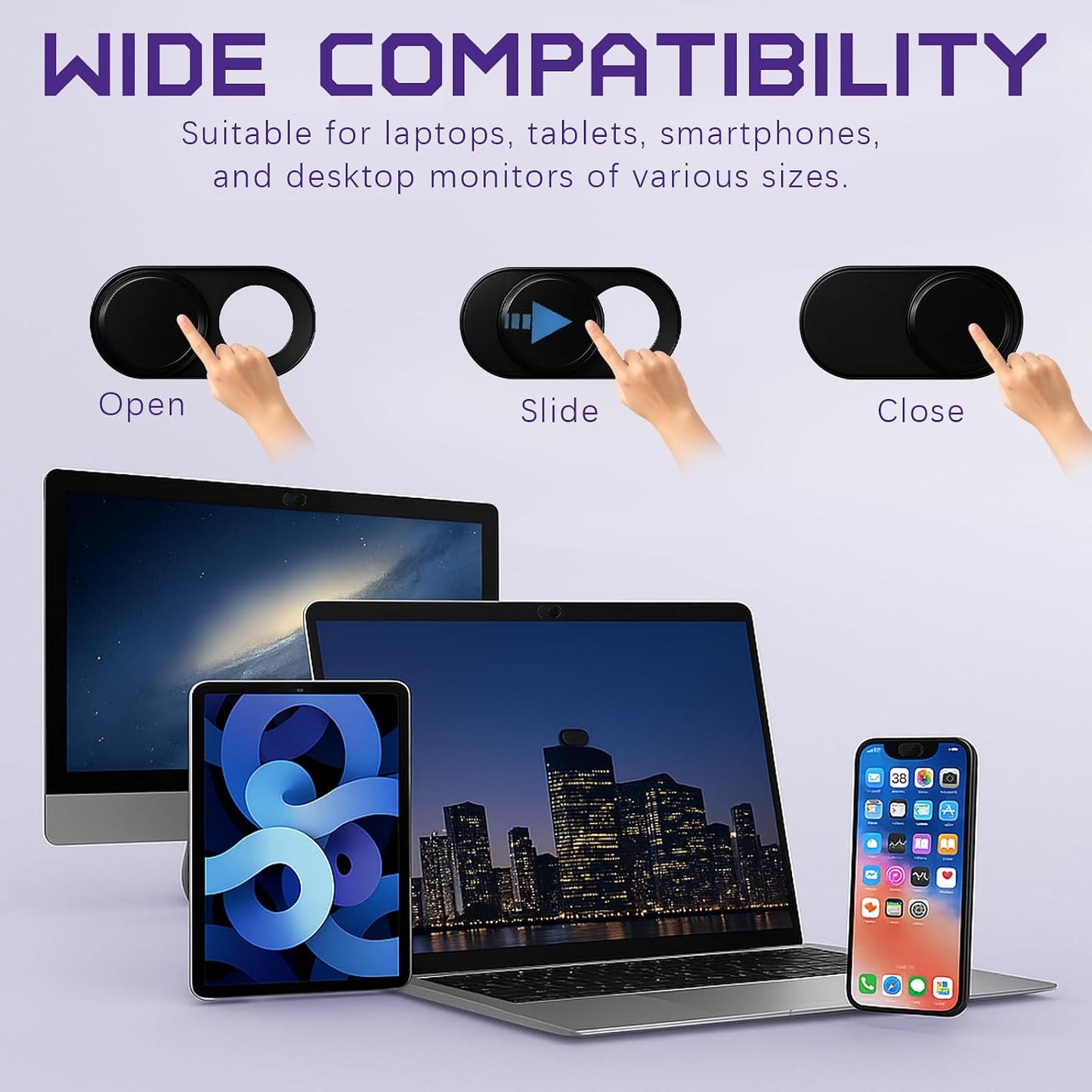 Brvlsoc (3-Pack) Webcam Cover Slide Ultra-Thin Metal Privacy Cover for Laptop, MacBook, iMac, iPad, PC & iPhone Black