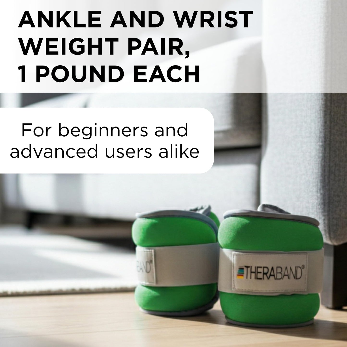 Theraband 25871 Comfort Fit Ankle & Wrist Cuff Wrap Weight Set, 1.5lbs, Green