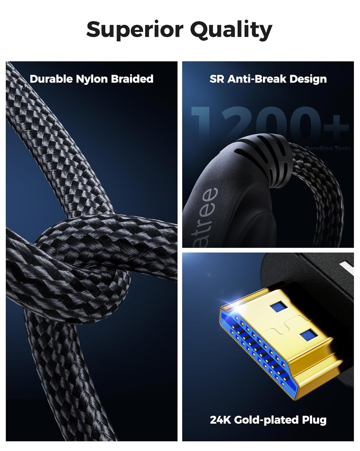 25FT 4K 120hz,8K 60hz,48Gbps 2.3,eARC Cratree HDMI Cable Long - High-Speed HDMI Braided Cord,HDCP - Compatible