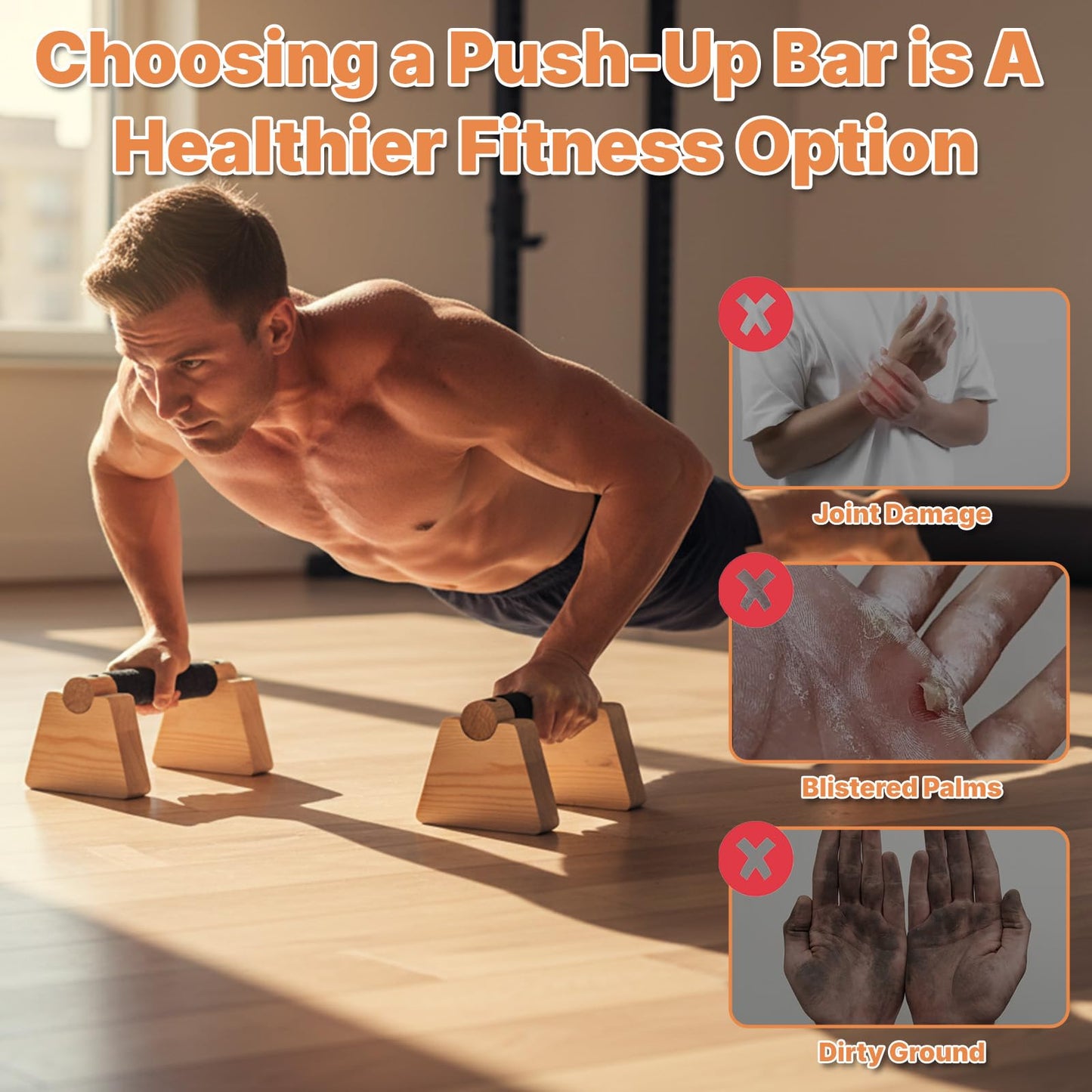 Parallettes Bars, 2 Pcs Wooden Calisthenics Equipment with Non-Slip Base for Handstand Training Push Up Bars Calisthenics Bar Joint-Friendly Beech Wood Calisthenics Equipment for Men