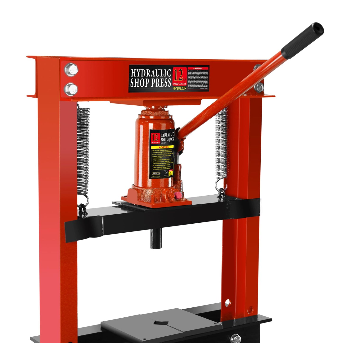 PULLAFUN 12-Ton H-Frame Garage Press with Adjustable Table and Press Plates, Red
