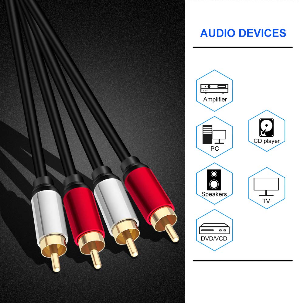 Yeung Qee 2RCA 2RCA 3 (3ft/1m) Male to Male Stereo Audio Cable ft,Dual Shielded Gold-Plated RCA Stereo Cable,Suitable
