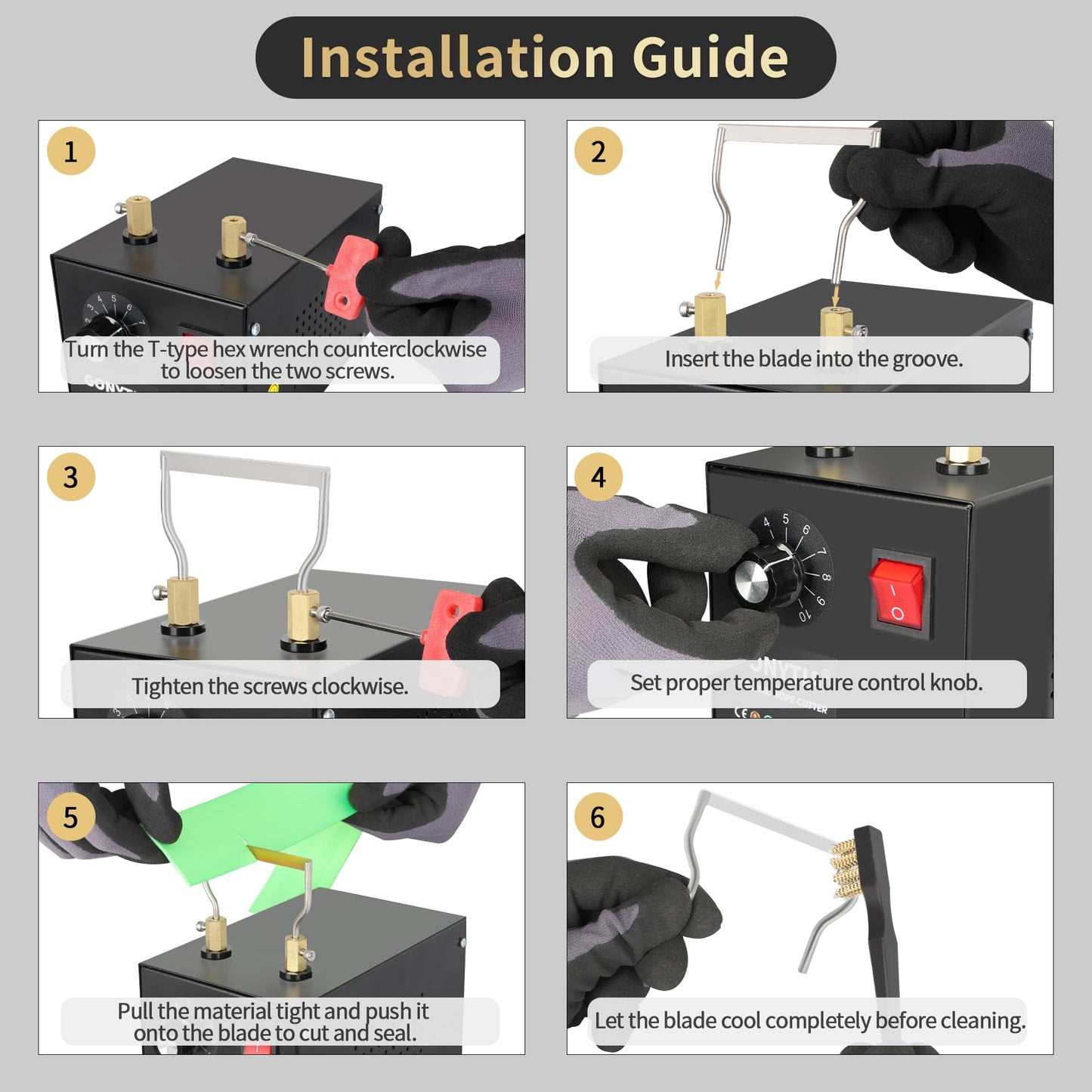 GONYTIA 120W Electric Rope Cutter, Bench Hot Knife Cutting Tool Adjustable Temperature, Thermal Hot Blade with Replacement Blades for Fabric Nylon Webbing Belting Ribbon Braid
