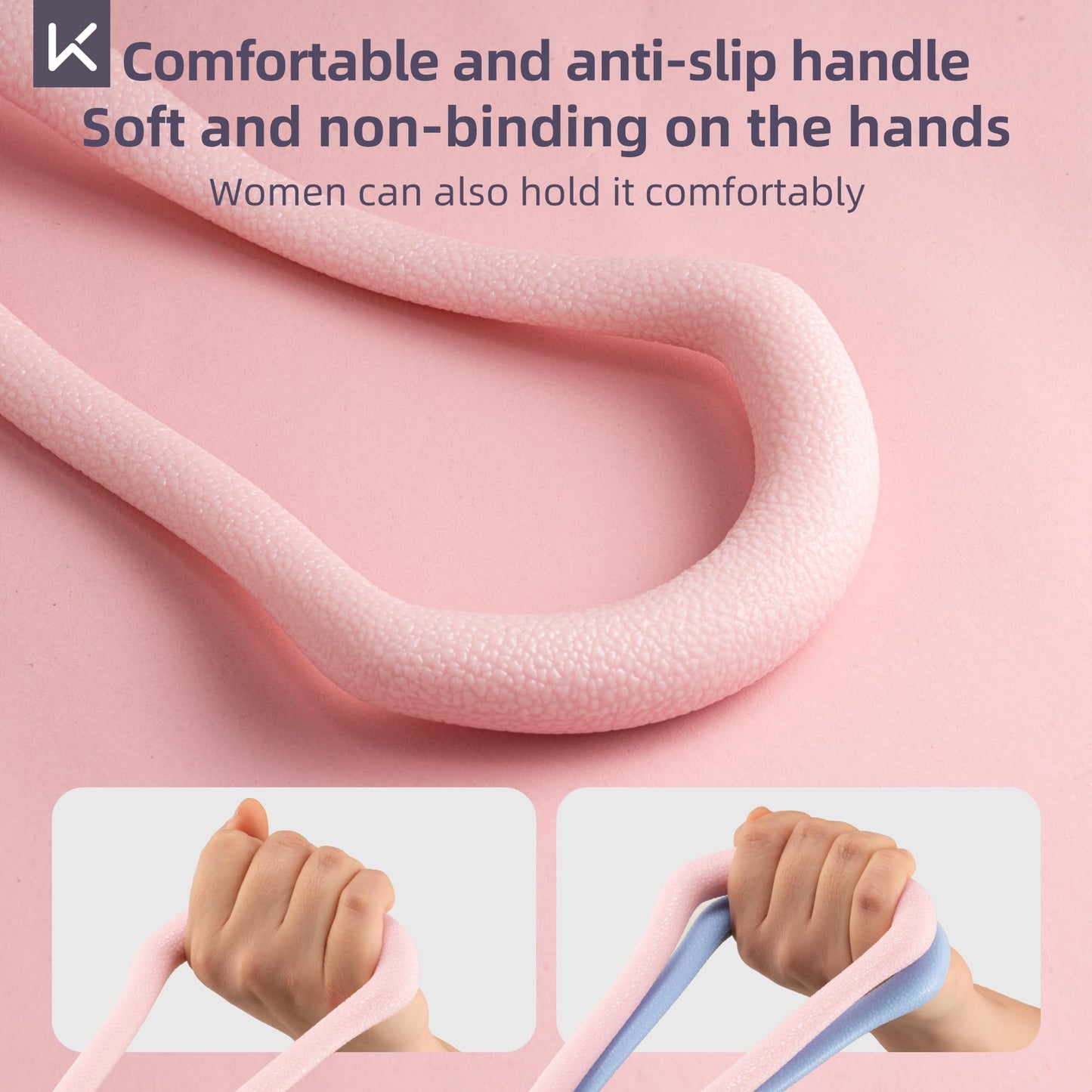 Keep 3-Pack Figure 8 Resistance Bands - 15 lbs Stretch Exercise Cords for Arm Toning, Yoga & Pilates - Durable Non-Slip Fitness Bands Set for Women & Men (15 lbs Pink/Purple/Blue)