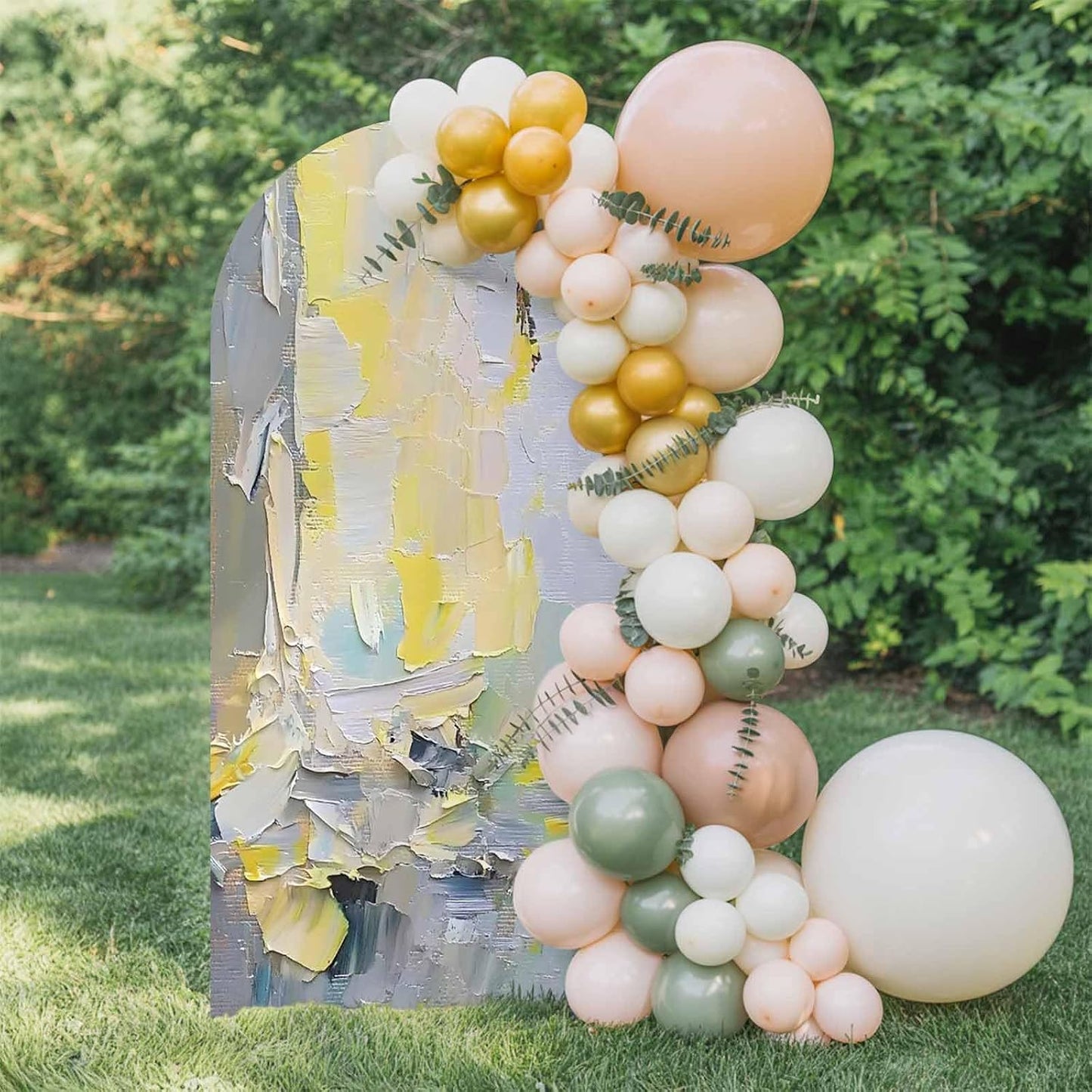 Jnbasdffb 7.2 Abstract Geometric Wedding Arch Cover, Stretchy Spandex Arch Backdrop Stand Covers FT, Simple Yellow Blue