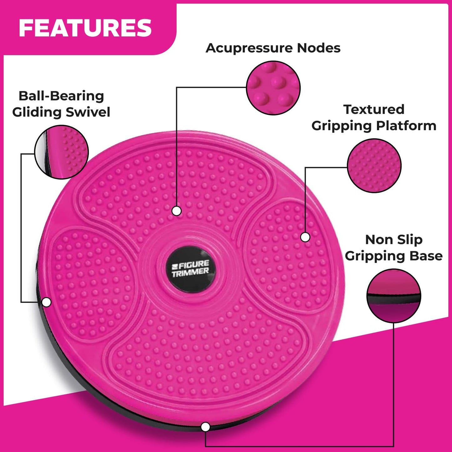 Figure Trimmer XL Core Ab Twister Board for Exercise 14 inch Large Waist Twisting Twist Disc for Slimming and Strengthening Abdominal & Stomach Exercise Equipment, Pink