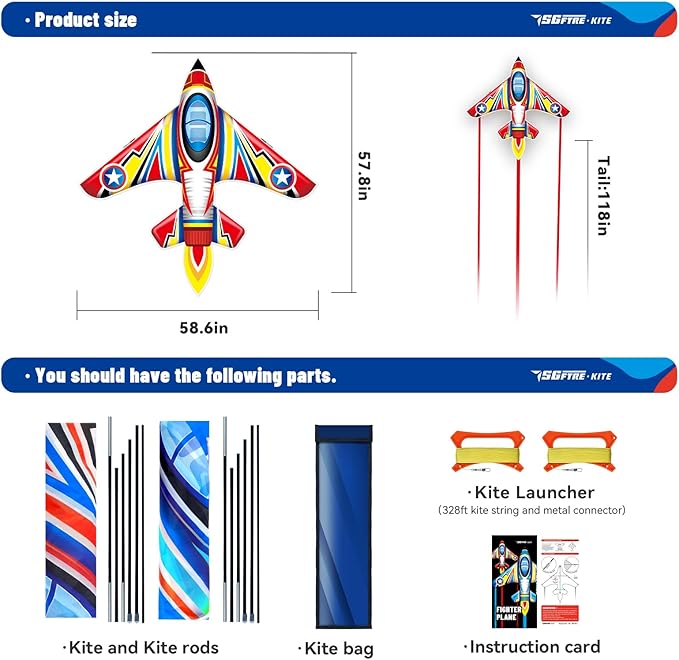 Extremely Easy to Fly Two Piece Plane Kite Set for Kids,Single Line String with Tail for Beach Kites,Durable Outdoor Fun Vibrant Colors Wite Ideal for Beach and Park (Plane Red+Plane Blue, 2)