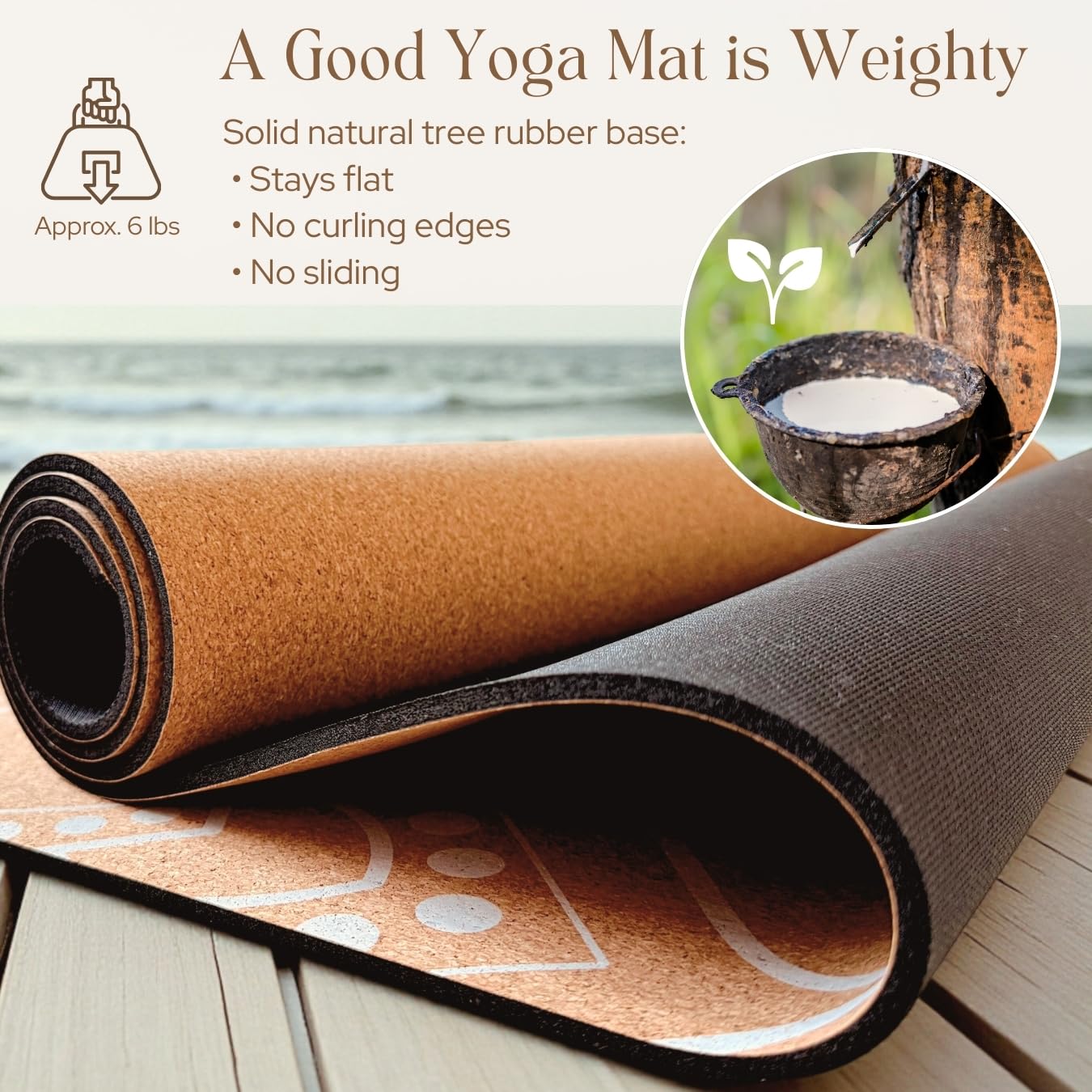 Boho Flow Aesthetic Cork Yoga Mat 72” x 26” – Elegant Signature Mandala Design on Quality Portuguese Cork with 5mm Solid Tree Rubber Base for Lasting Stability – Non Slip Grip, Odor Free and Non Toxic – Includes Carry Strap