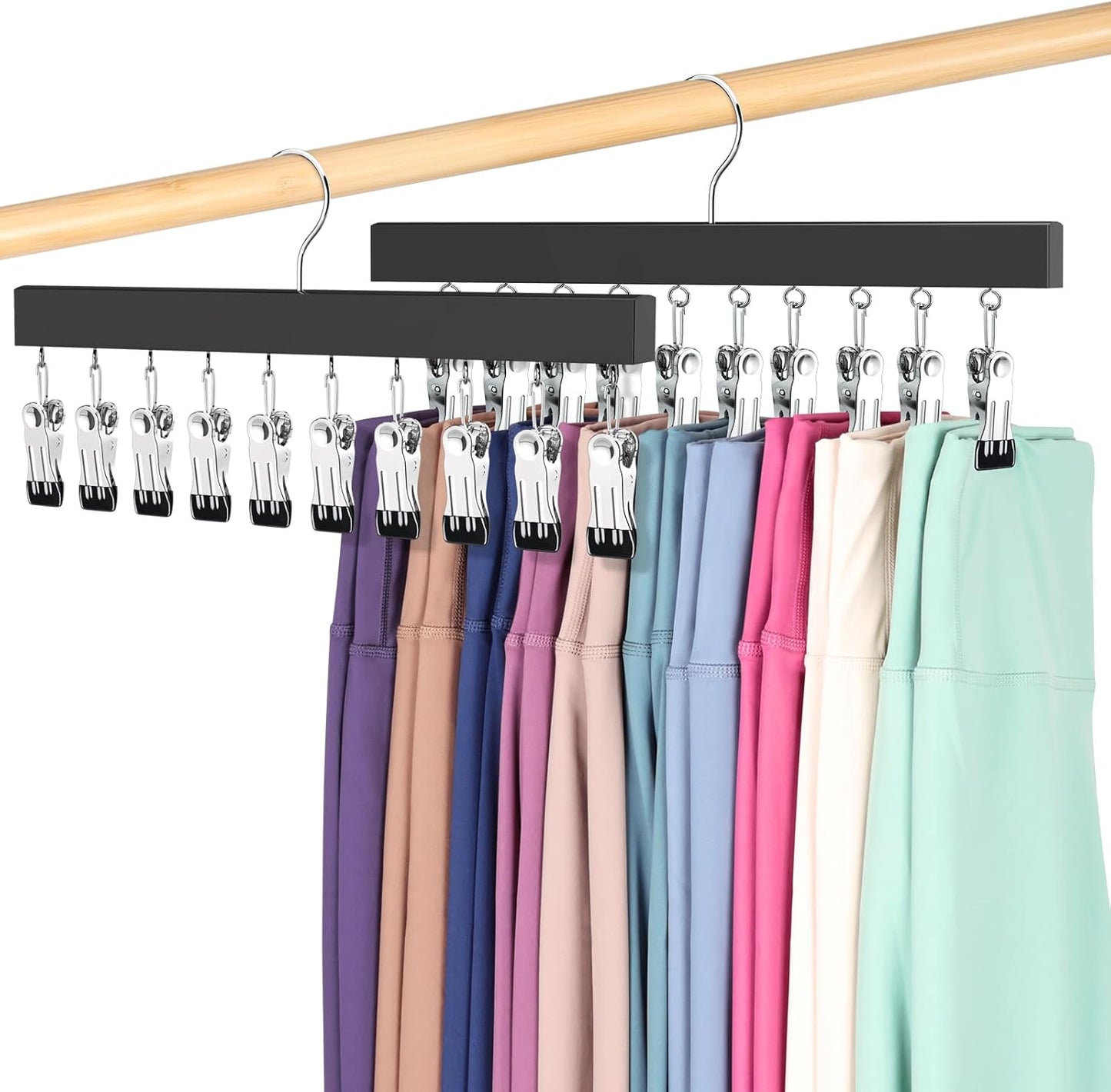 Skiennix Legging Organizer - 360° Rotating Pants Hangers with Clips | Holds 20 Leggings & Jeans (2 Pcs)