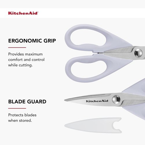 KitchenAid All-Purpose Kitchen Shears - Durable Stainless Steel Scissors with Soft Grip Handle | 8.72 Inch, Lavender Cream (Pack of 2)