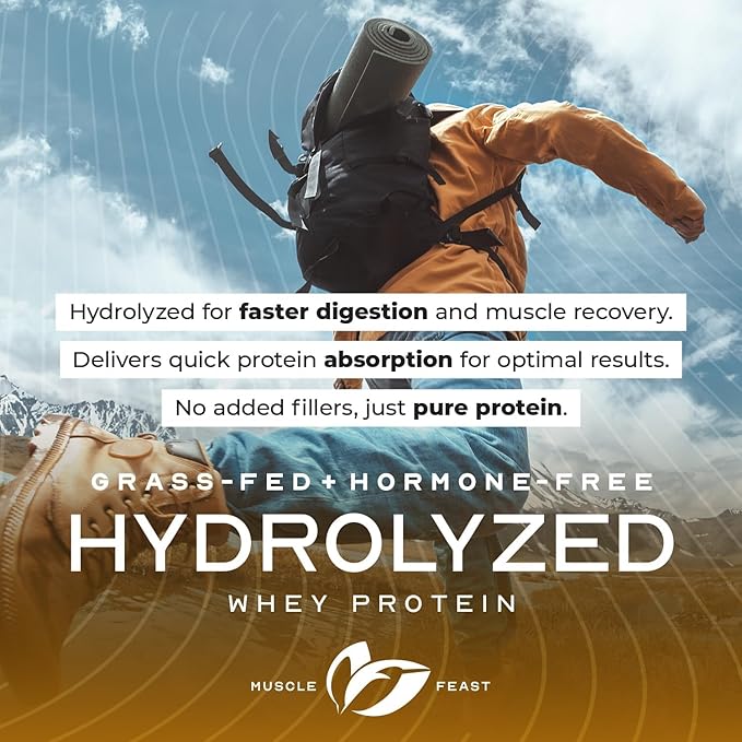 Muscle Feast Hydrolyzed Whey Protein Powder, Grass Fed and All Natural Hormone-Free, Hydro Whey Powder for Men and Women, Gluten Free, Non-GMO, Delicious Hydrolyzed Protein Powder, Vanilla, 5lb