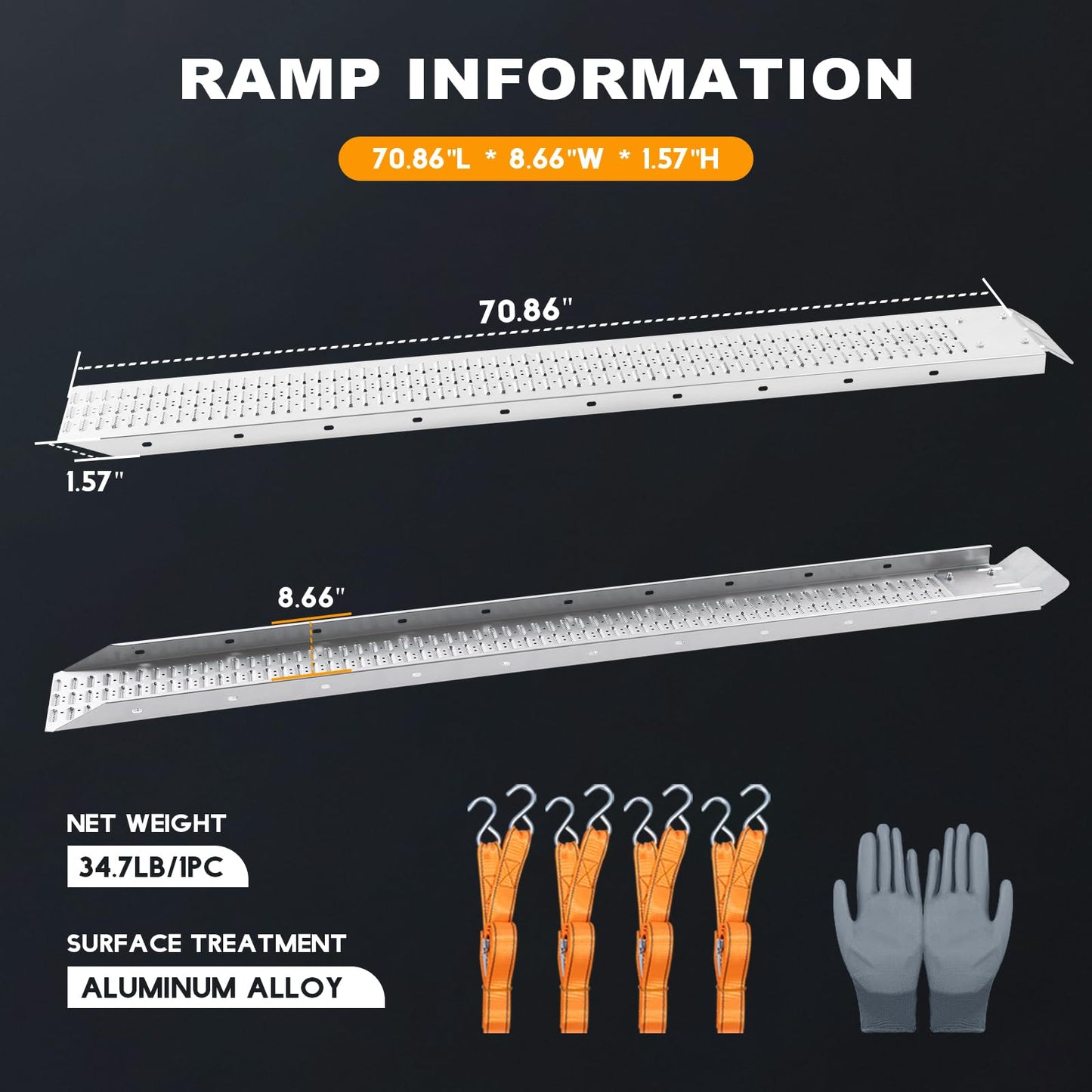 Arejonner Heavy Duty 1500LBS Loading Ramp 2-Pack, 71" Long 8.86" Wide Steel Ramp for Hand Truck, Motorcycle, Bicycle & ATV