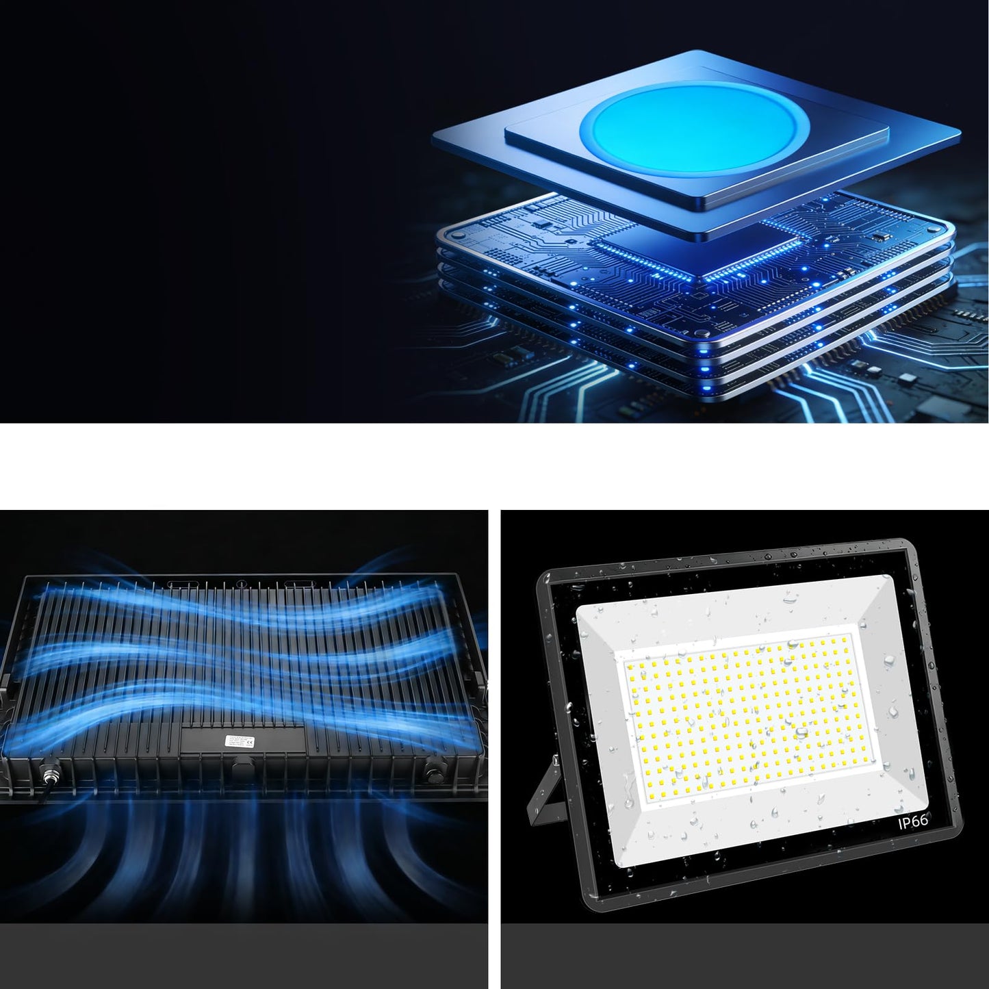 4Pack 300W LED Flood Lights Outdoor, 1800W IP66 Waterproof Exterior Security Lights,Work Light with 6FT US Plug,5000K Daylight White Outside Floodlights Slim Design for Playground Court Stadium