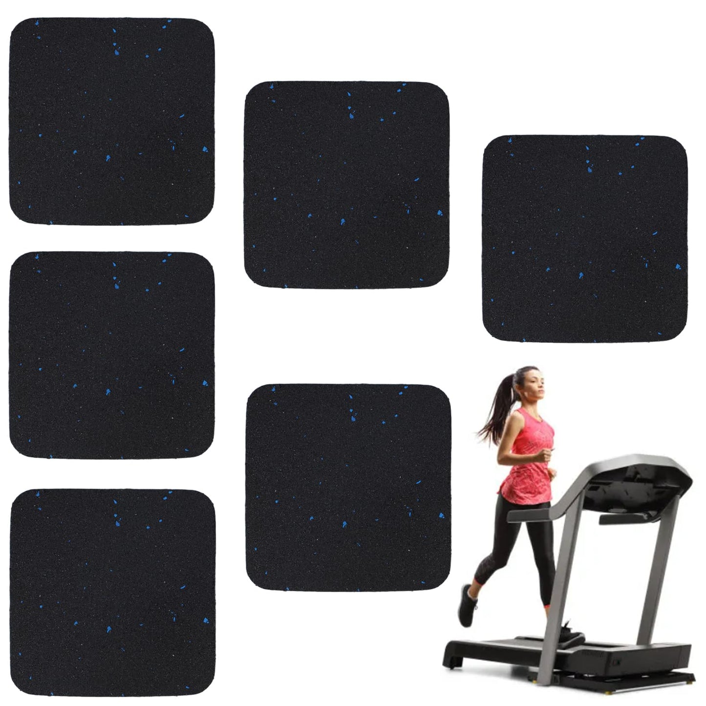 6 Pack Exercise Equipment Mat, 4 x 4 x 0.8 Inch Anti-Slip Treadmill Mats for Carpet Protection, Noise Reduction, Washing Machine Pads, Anti Vibration Rubber mats for Stationery Bike, Rowing Machine