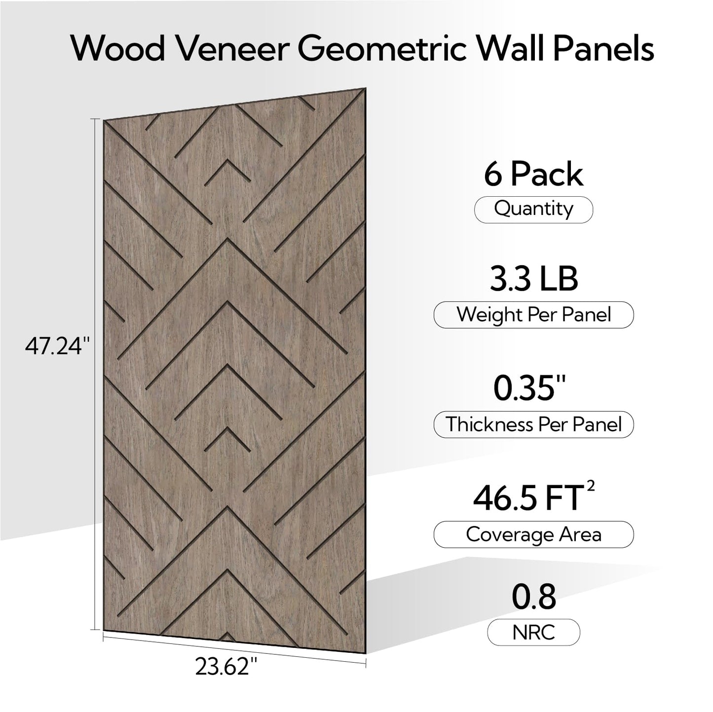 Olanglab Wood Veneer Wall Panels 6 Pack, 24‘’X48‘’ Sound Absorbing Panels for Noise Reduction, Geometric Triangle