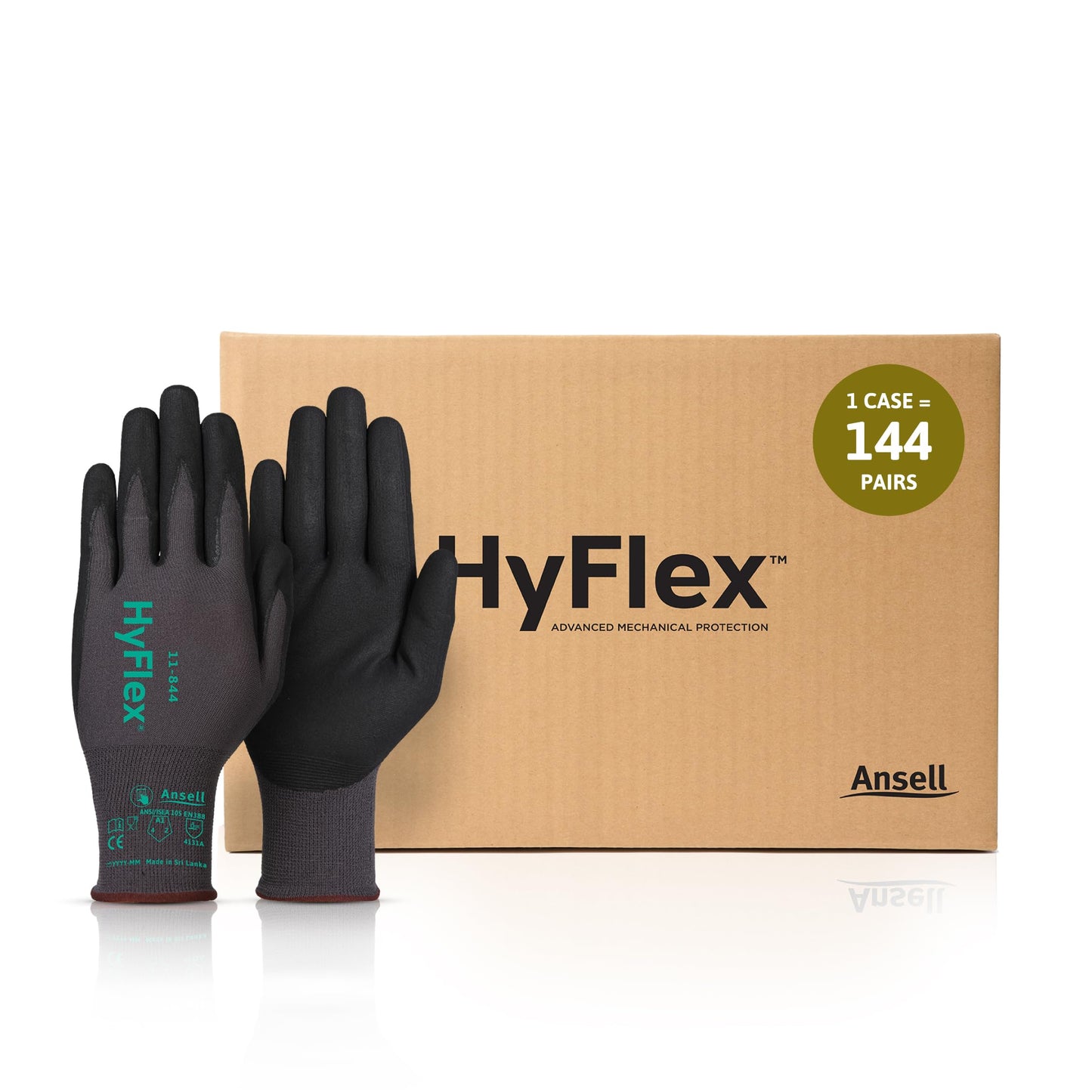 Ansell HyFlex 11-844 Multi-Purpose Touchscreen Work Gloves for Automotive, Machinery, Metal Fabrication, Size 8 (M) Dark Grey (Case of 144)