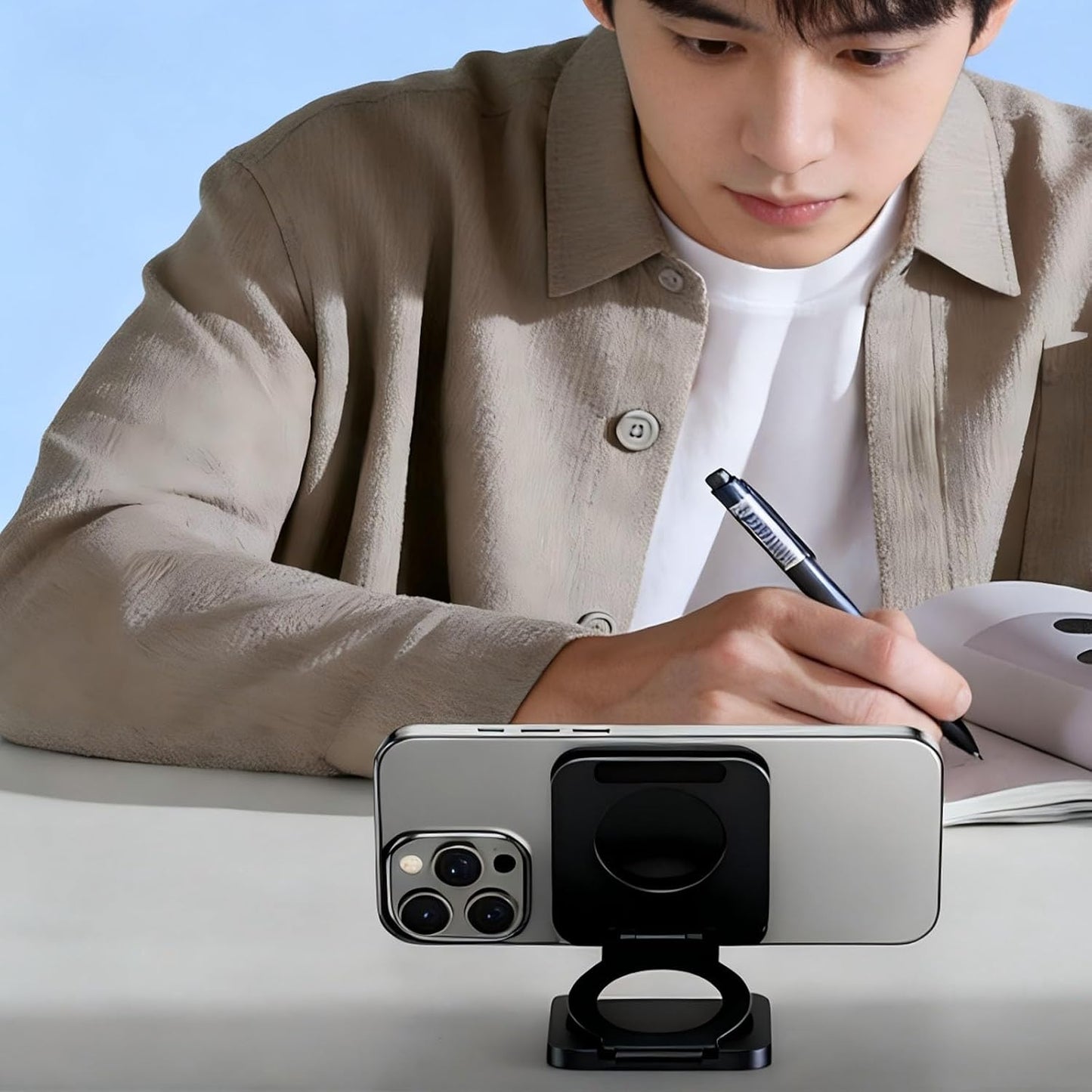 Aerbeis 17/16/15/14/13/12 Square Magnetic Phone Holder Stand for MagSafe iPhone Series, Foldable Phone Adapter Stand