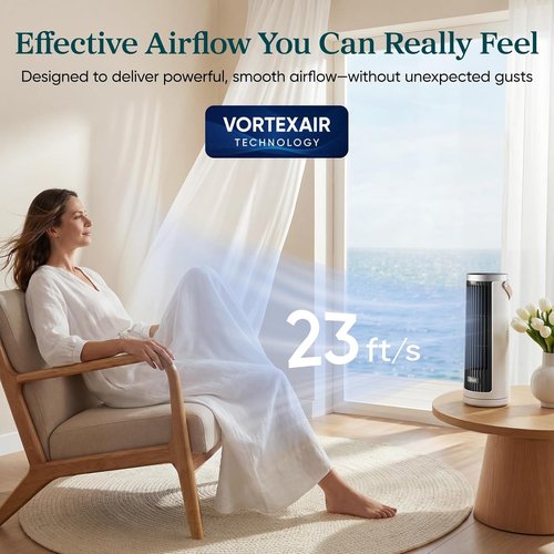 LEVOIT Bladeless Tower Fan - 20dB Quiet Operation, 4-Speed Oscillation, Portable Design | White