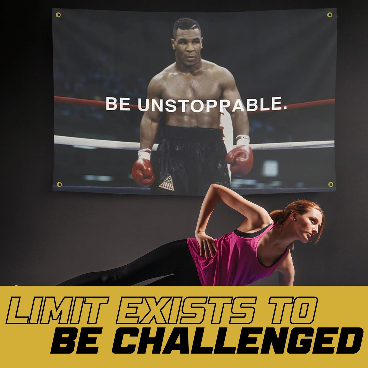 Gold Trident Flags Be Unstoppable Motivational Gym Flag – Mike Tyson Poster – Discipline Banner for Gym, Dorm, Home Workout Space – Fitness Wall Decor – Durable Polyester, Double Stitched - 3x5 Feet