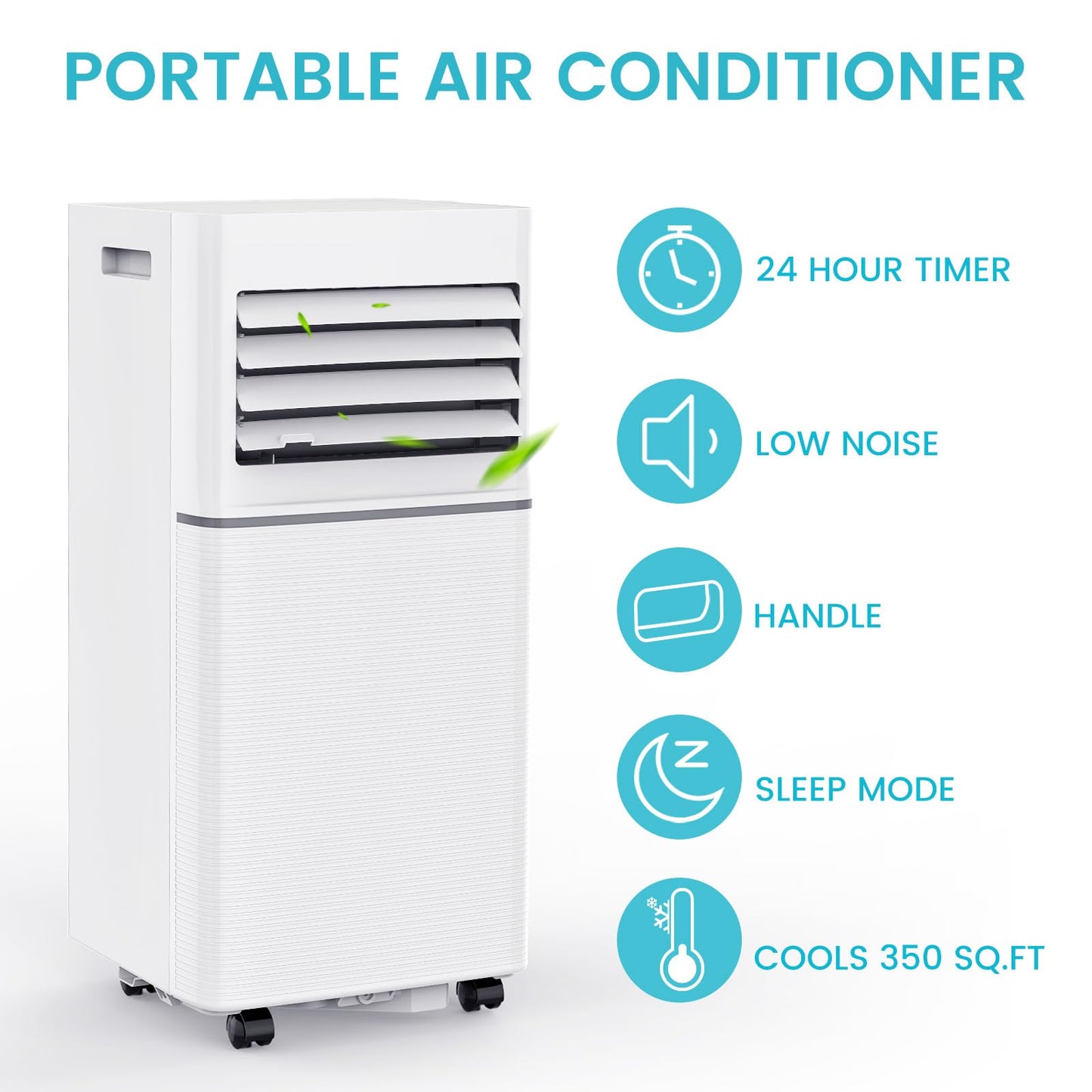 Electactic 8,000 BTU Portable Air Conditioner, 4-in-1 AC Cooler Dehumidifier Fan with LED Display, Remote Control, Quiet, Sleep Mode, 360° Casters, Window Kit for Room Office Apartment