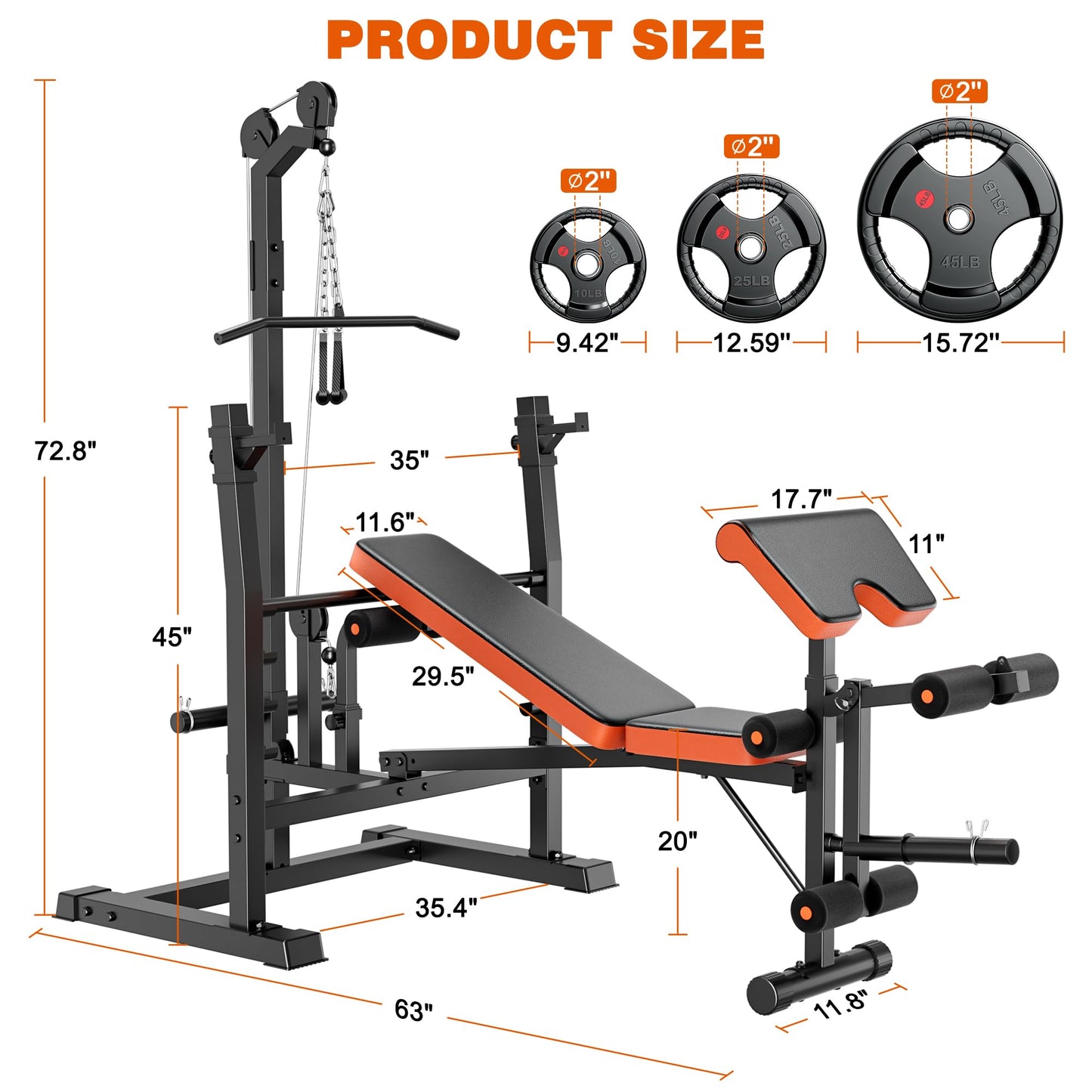 XDDIAS Weight Bench, 9 in 1 Olympic Weight Bench Set with LAT Pulldown and Rowing, 900LBS Bench Press Set with Leg Extension and Preacher Pad, Flat Incline Bench with Weight Plates