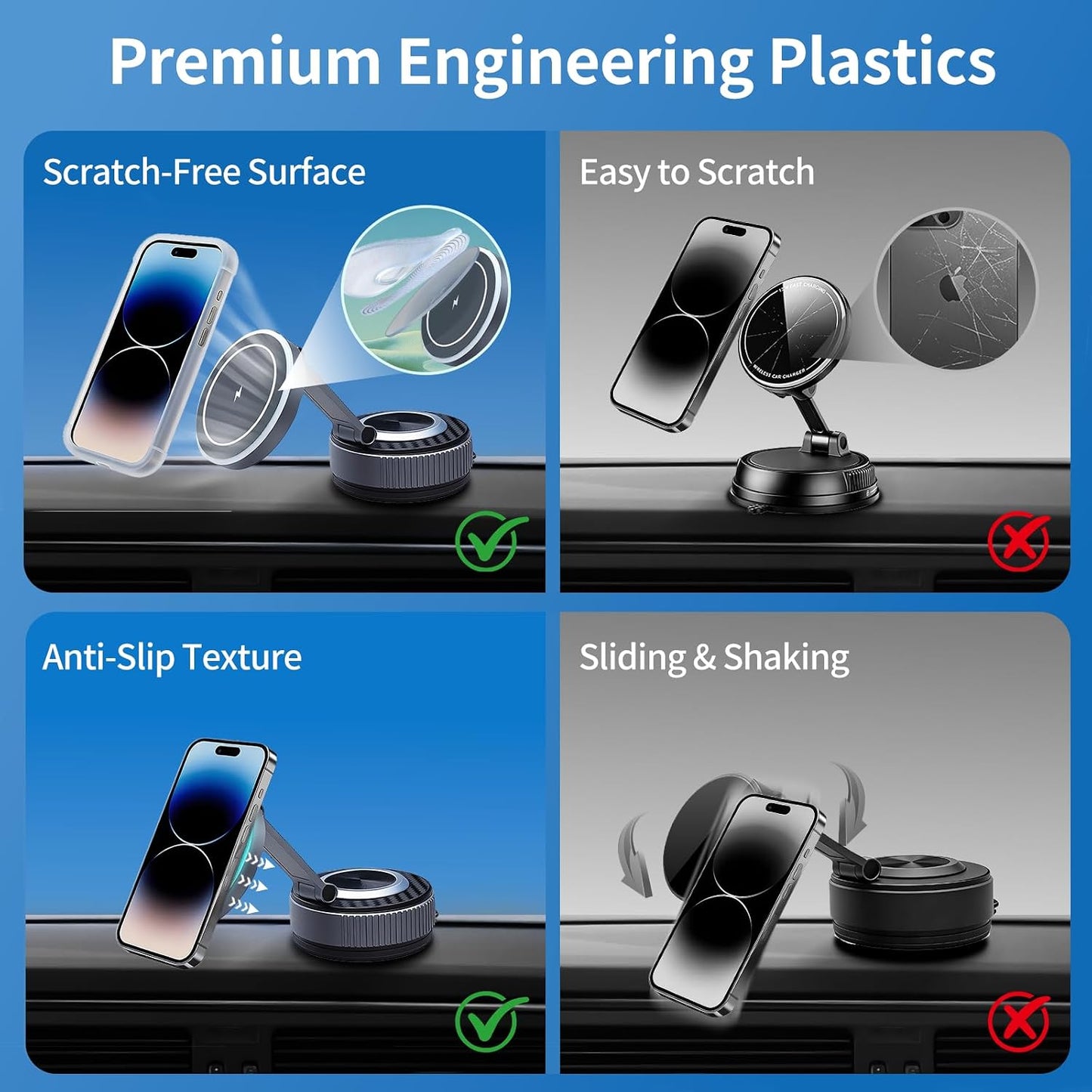 AAGJJ Holder,15W Android,360 3 Phone Holder for Model Y,Magnetic Phone Wireless Car Charger with Magsafe,Suction Cup