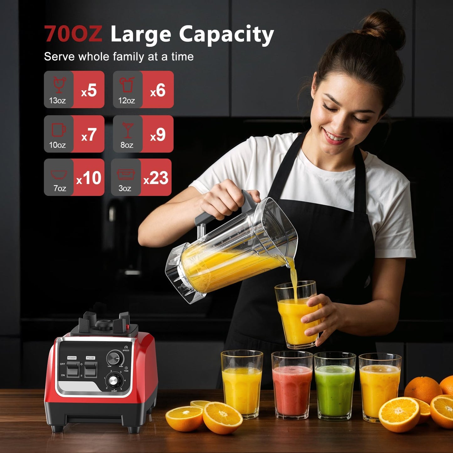 H-Duka 1800W Blender for Smoothies, 70oz Pitcher & 20oz Grinder, 28000 RPM High Speed Countertop Blender for Kitchen for Ice Crushing, Frozen Fruits & Nut Butter, 1-5 Min Timer, Multiple Speeds