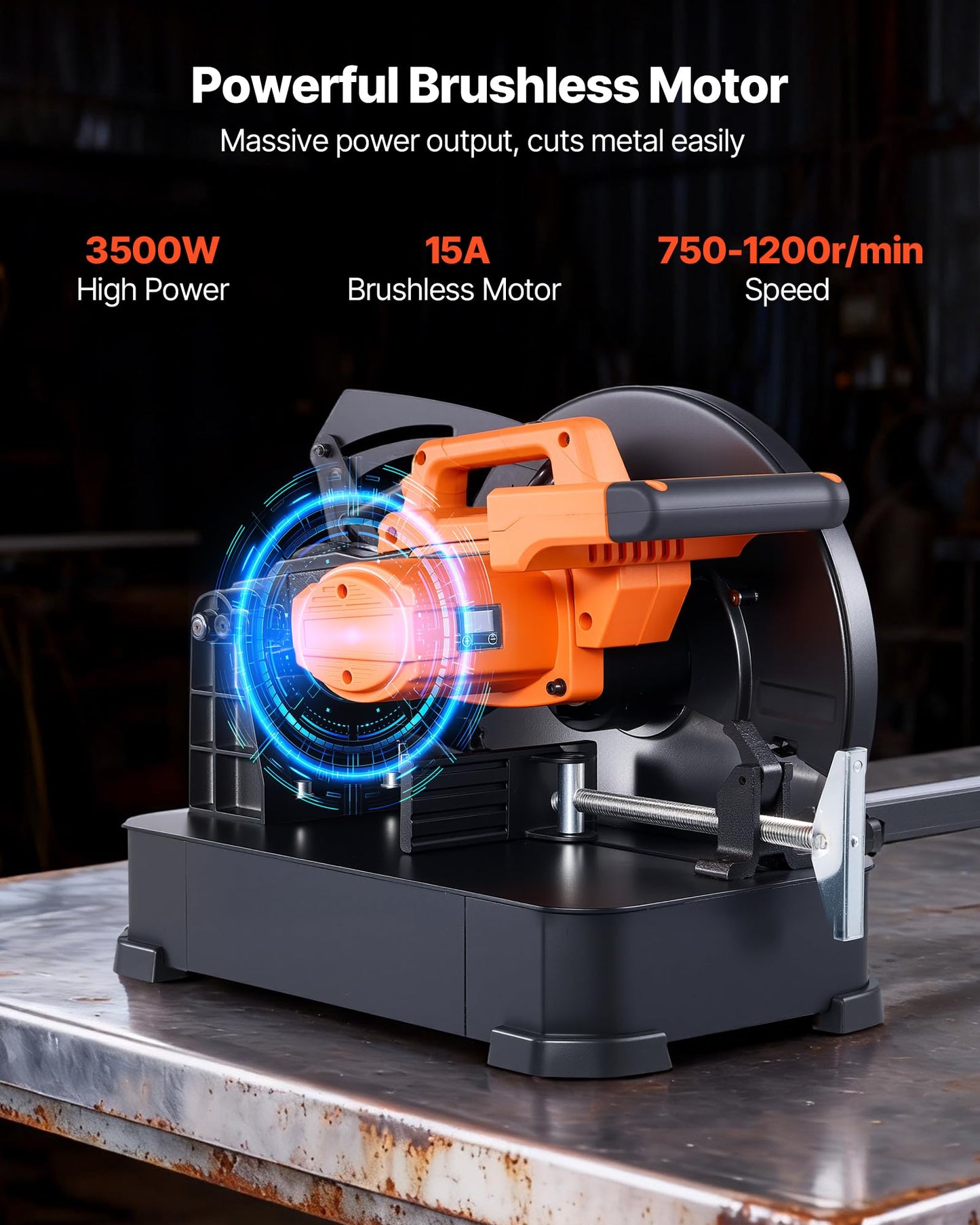 VEVOR Chop Saw, 14-inch Stainless Steel Cold Cut Blade, 3500 W Powerful Brushless Motor, 750-1200 r/min Adjustable Speed, Metal Cutting Chop Saw for Metal Square and Flat Tubes, Steels (240V/60HZ)