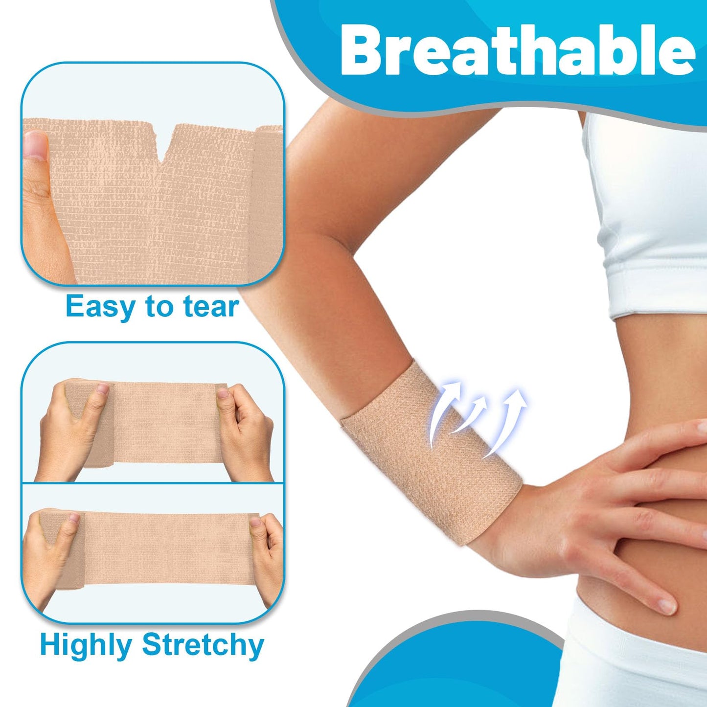 Elzrghs Self Adhesive Bandage Wrap, 16 Pack, 4" x5 Yards, Elastic Cohesive Bandage, Stretch Athletic Tap Wrap, Vet Wrap, Skin Color