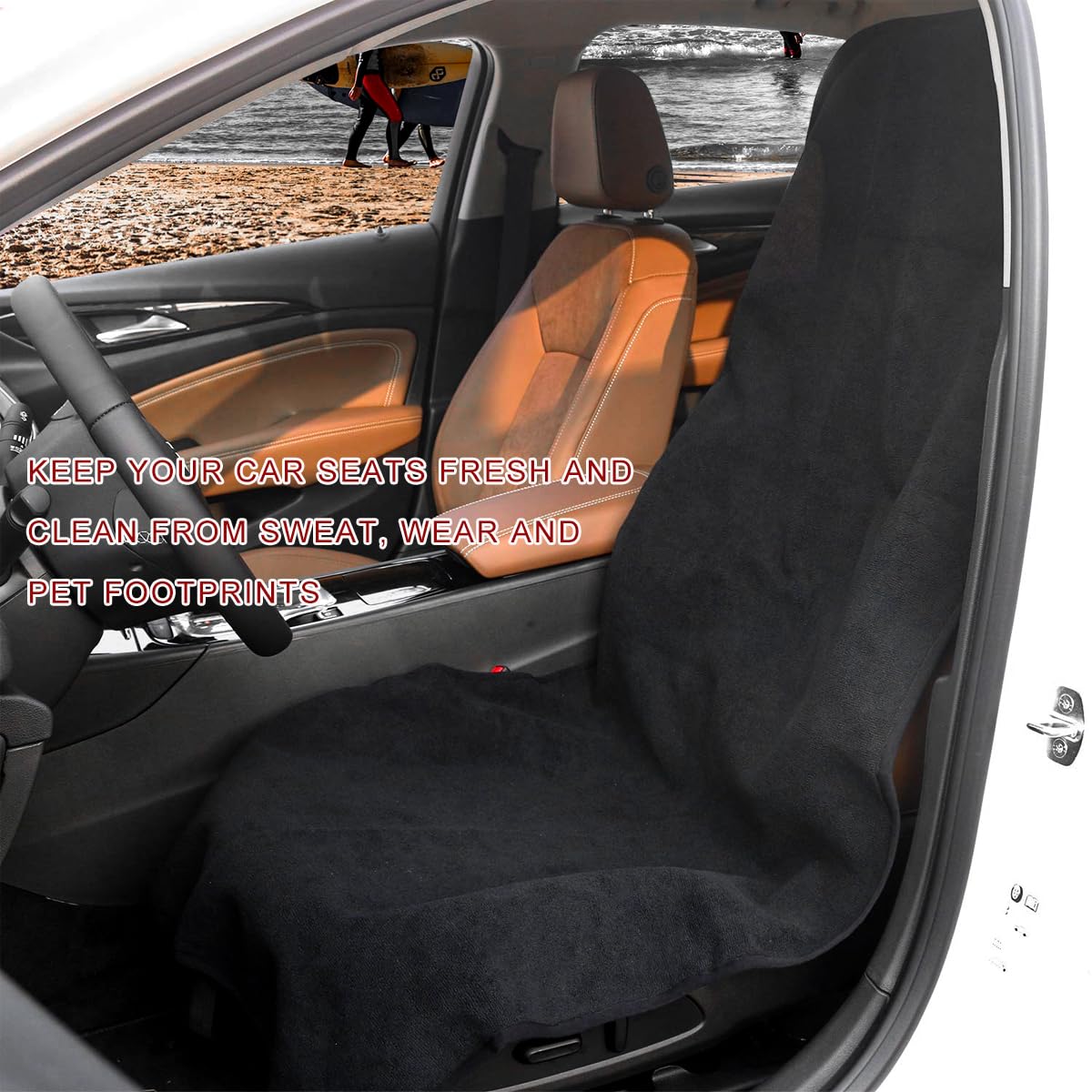 JNXIJ Car Towel Seat Cover, Waterproof Non-Slip Front Seat Protector for Post Gym Workout Beach Hiking, Sweatproof Washable Bucket Seat Protective Cover for Car SUV Truck Sedan (Gray)